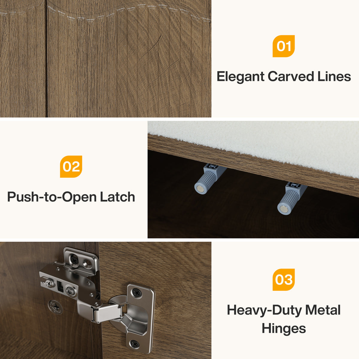 55.12" Upholstered Entryway Storage Bench, Farmhouse Shoe Bench with 4 Cabinet Doors