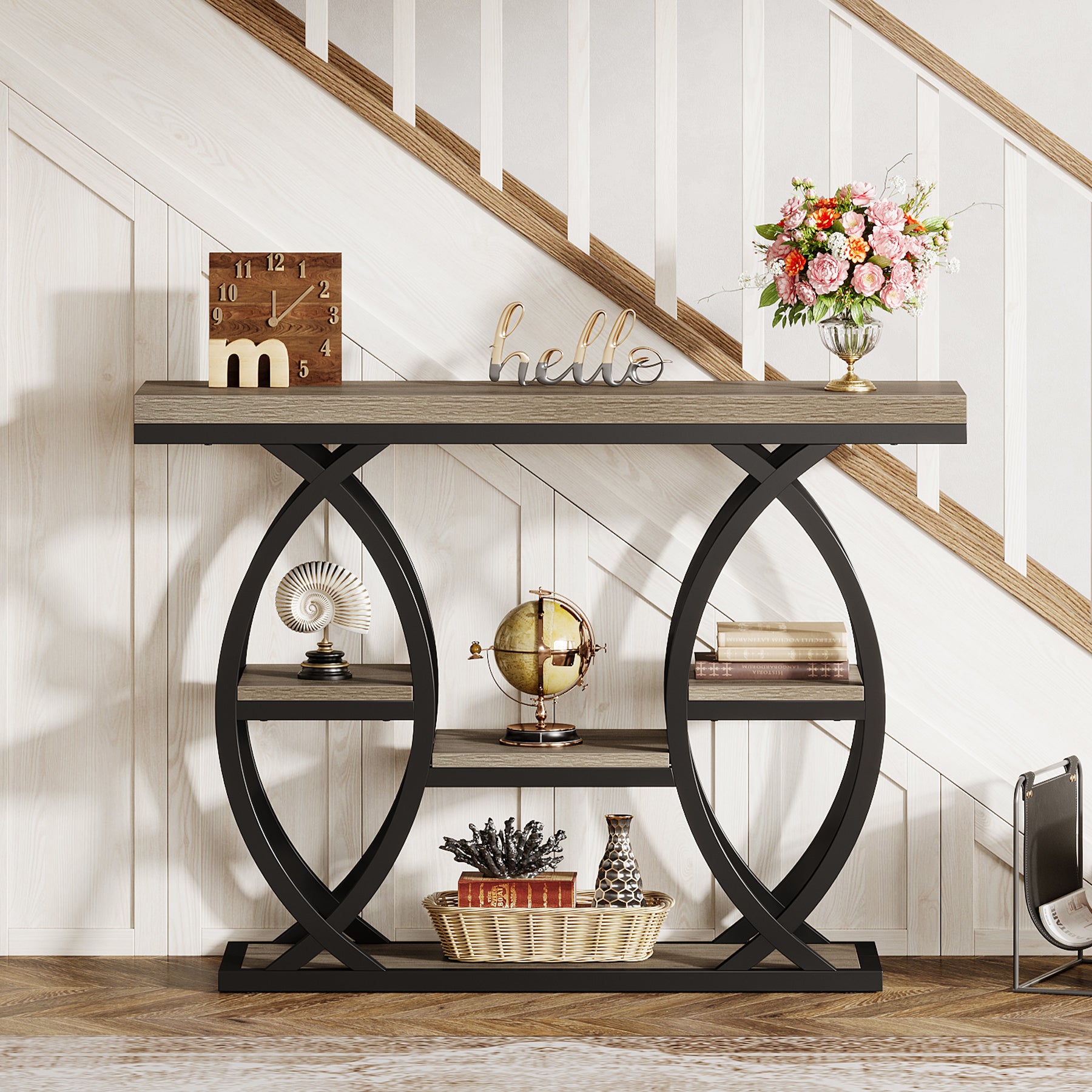 39.4" Console Table, Industrial 4-Tier Sofa Table Entryway Table with Storage Shelves