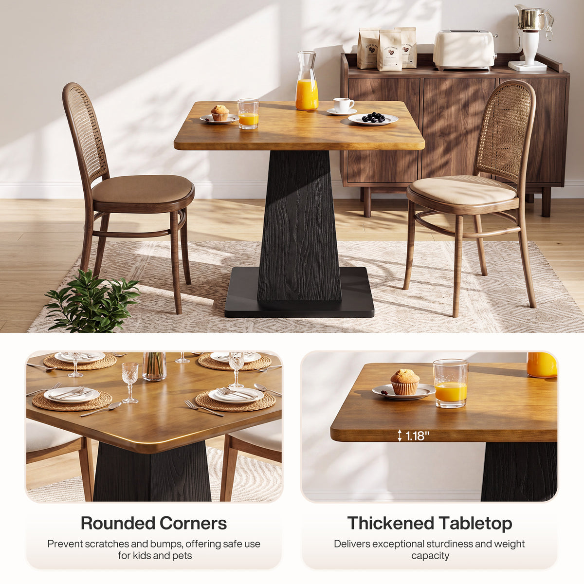 31.5" Square Dining Table for 4, Farmhouse Kitchen Table with Pedestal for Dining Room
