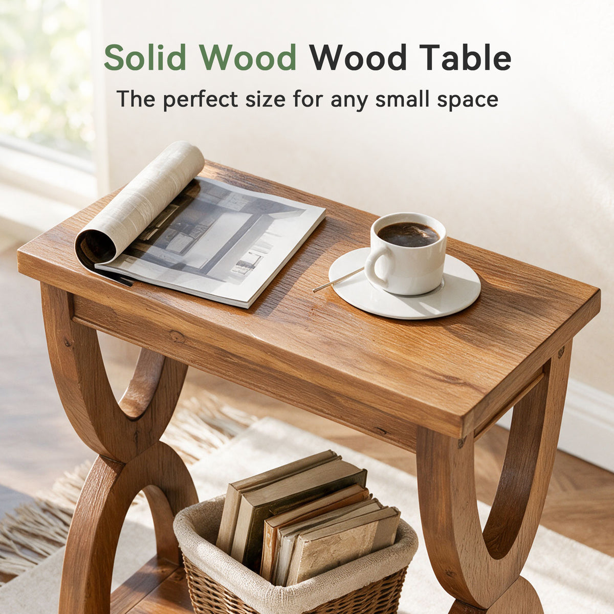 Solid Wood Side Table, 2-Tier Small End Table Bedside Table for Living Room