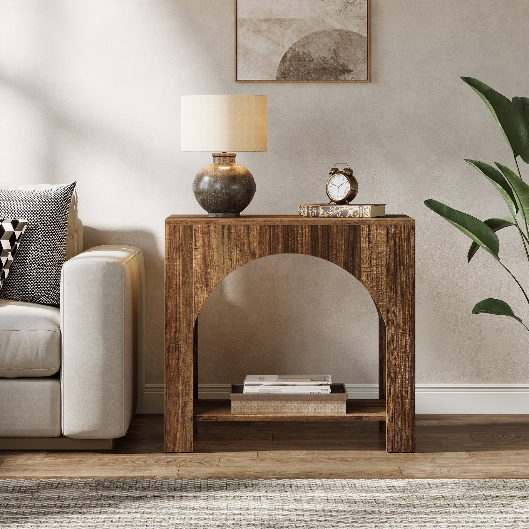 27" End Table, 2 Tier Square Side Table with Storage Shelf
