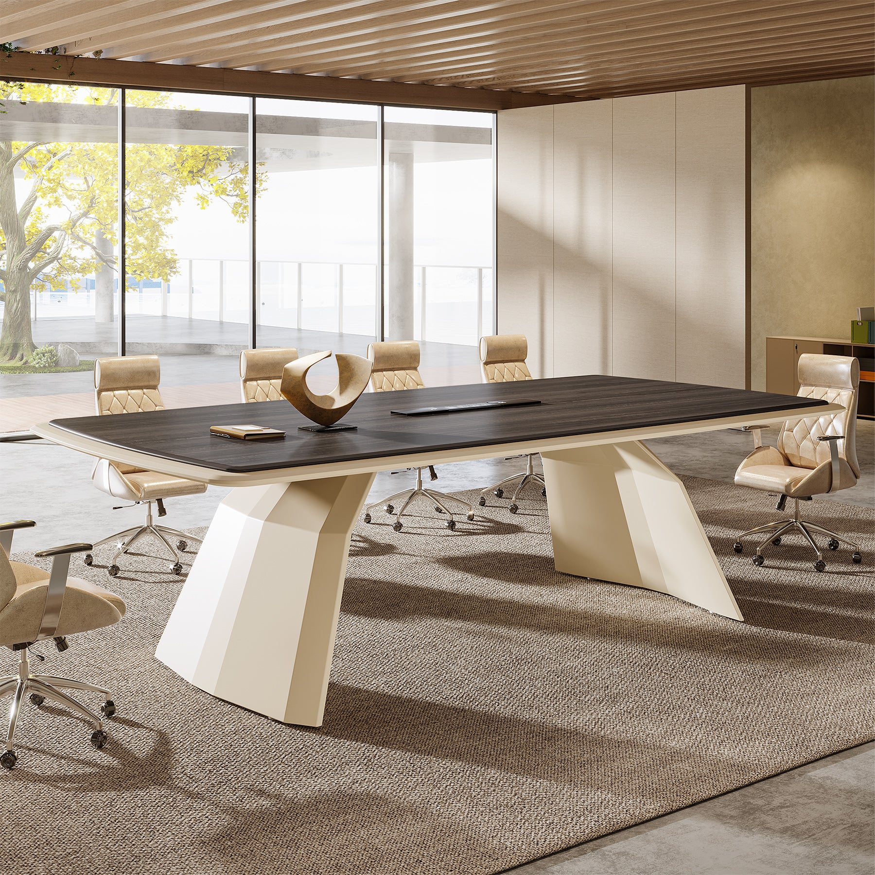 94.4" Luxury Executive Desk With Stainless Steel Base & Power Strip