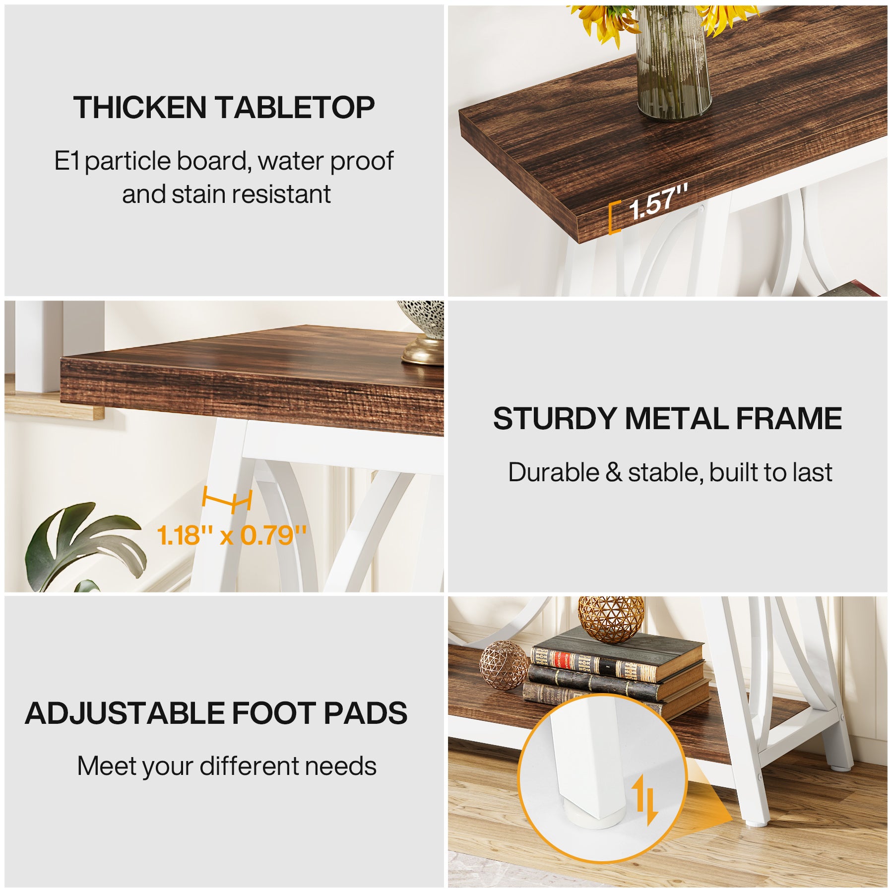 70.9" 2-Tier Industrial Console Table, Sofa Table with Shelves for Living Room or Entryway