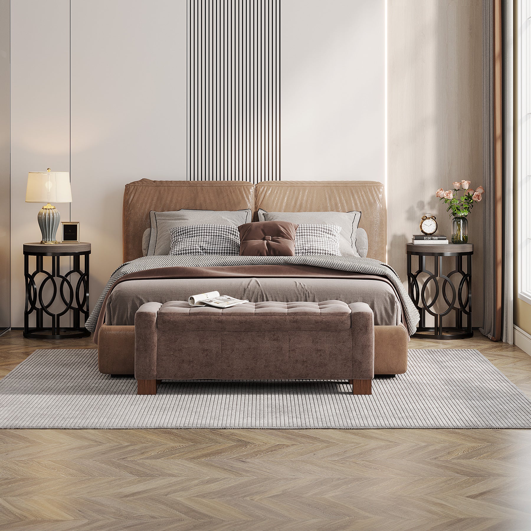 Small Round End Table, Industrial Metal Frame Side Table for Living Room & Bedroom