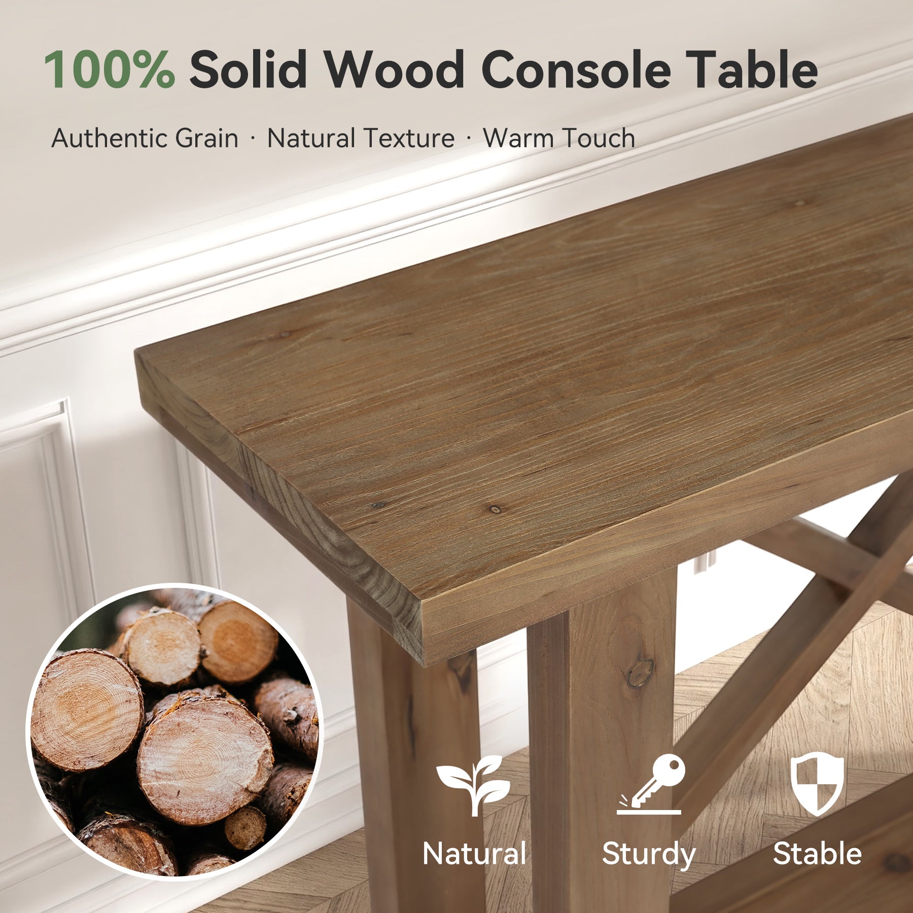 70.87" Solid Wood Console Table with Storage, Farmhouse Narrow Entryway & Sofa Table with X-Frame