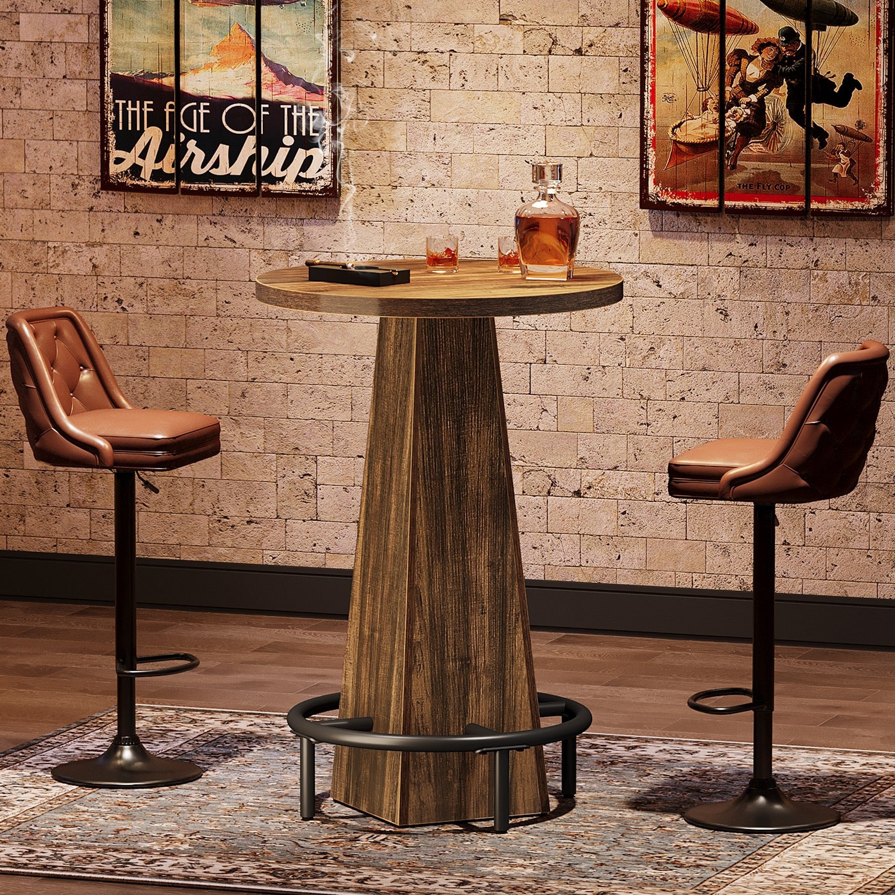 Round Pub Table, Counter Height Bar Table With Footrest Tribesigns