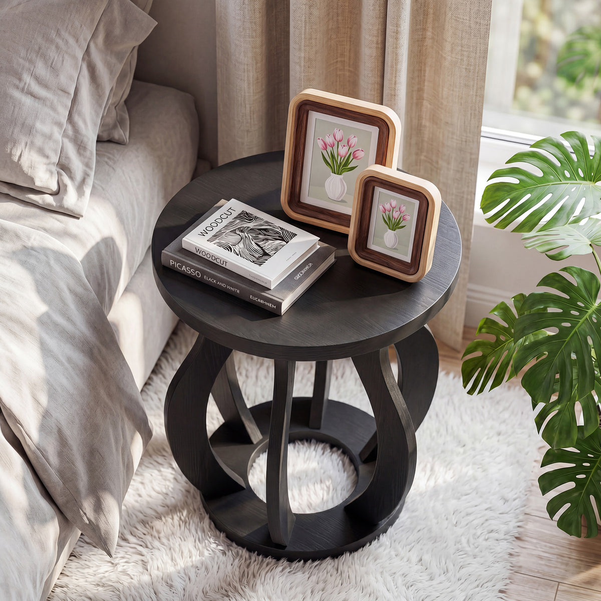 19.69" Curved Wooden Round Side Table for Small Spaces