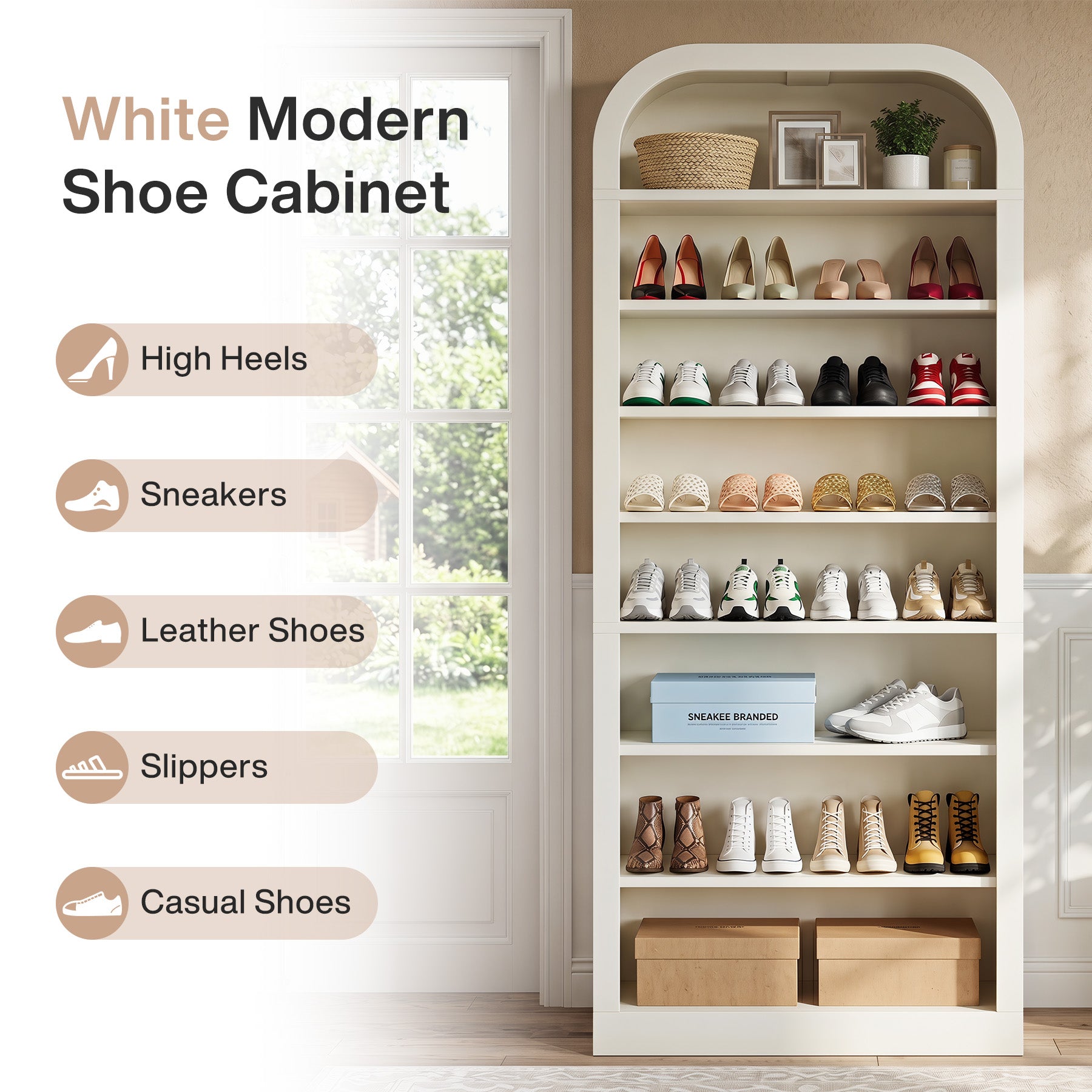 74” Tall Shoe Rack, 8-Tier Freestanding Shoe Cabinet Organizer for Entryway