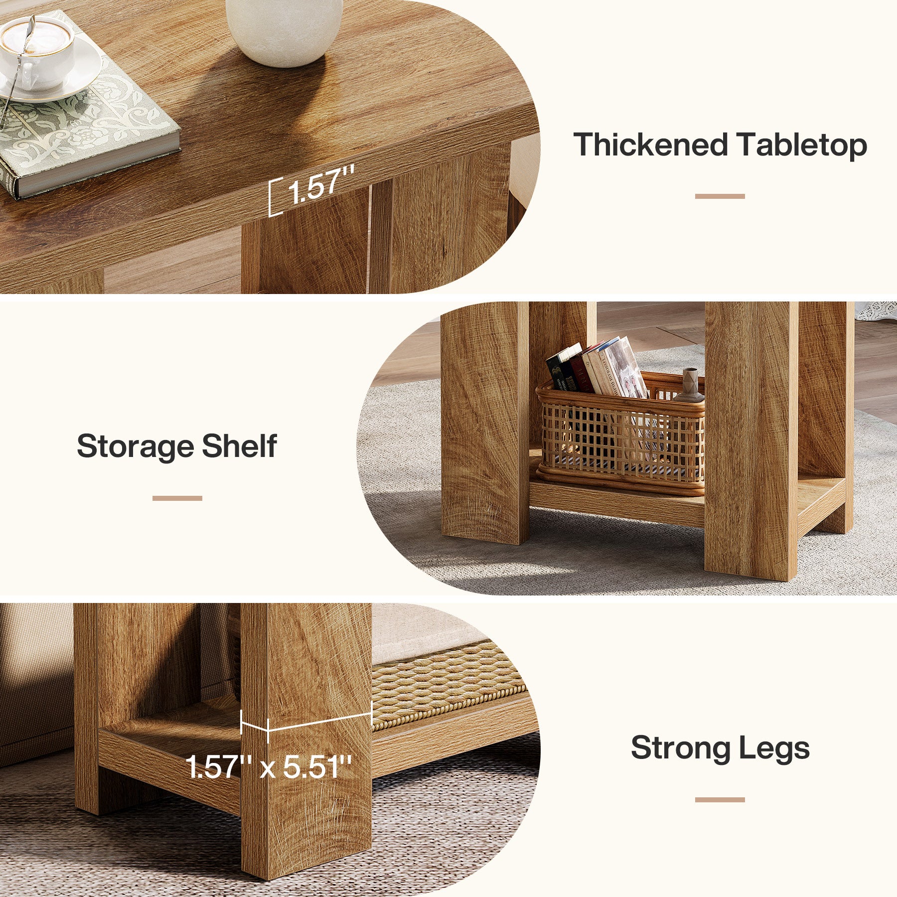 2-Tier End Table, Farmhouse Side Table with Storage Shelves for Small Space