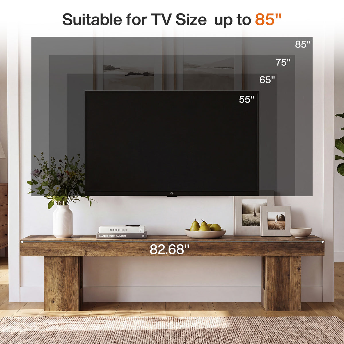 83" TV Stand for 65/75/85" TVs, Modern Rustic Entertainment Center for Living Room