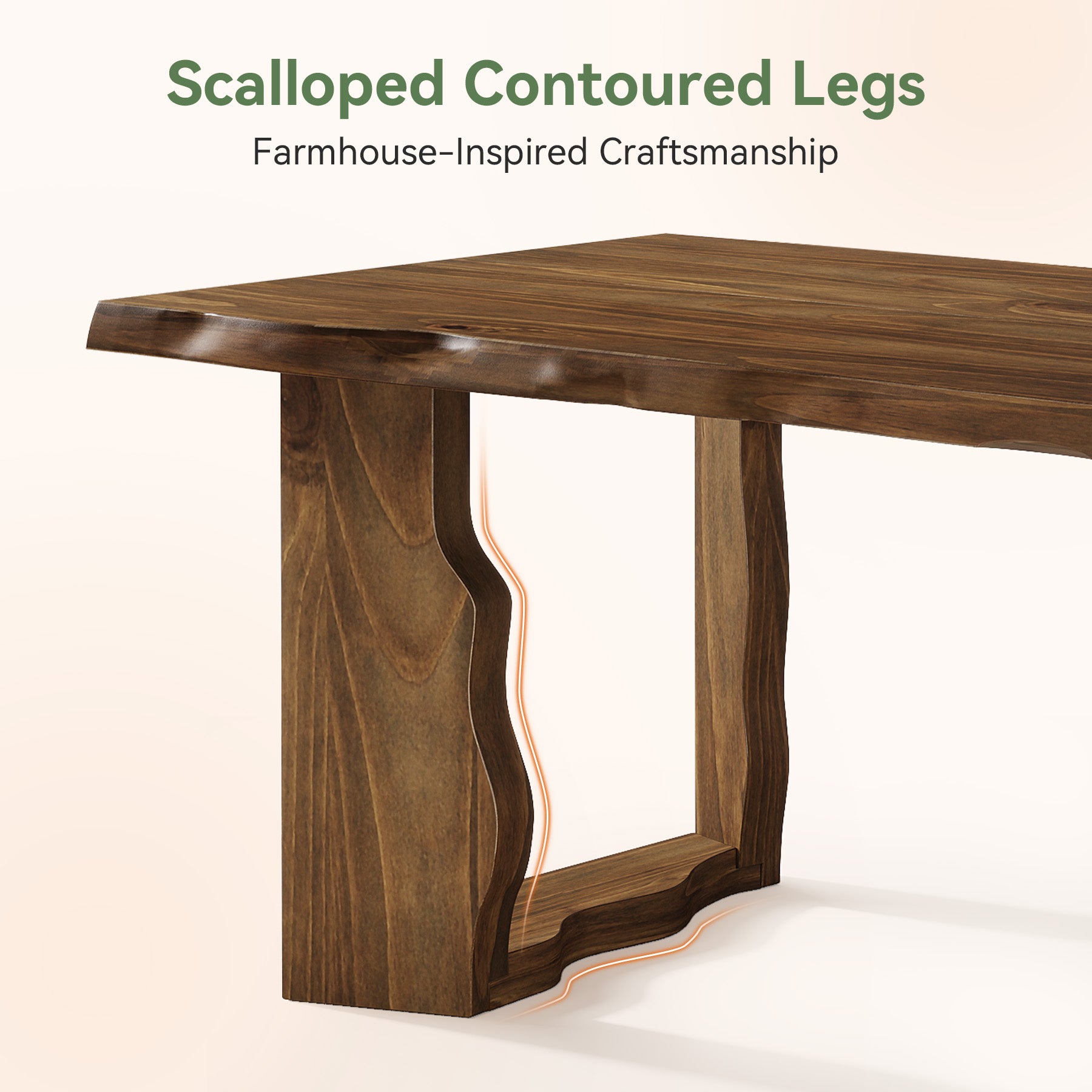 63" Solid Wood Live Edge Dining Table for 6, Rustic Modern Kitchen & Dining Room Table with Sculptural Legs