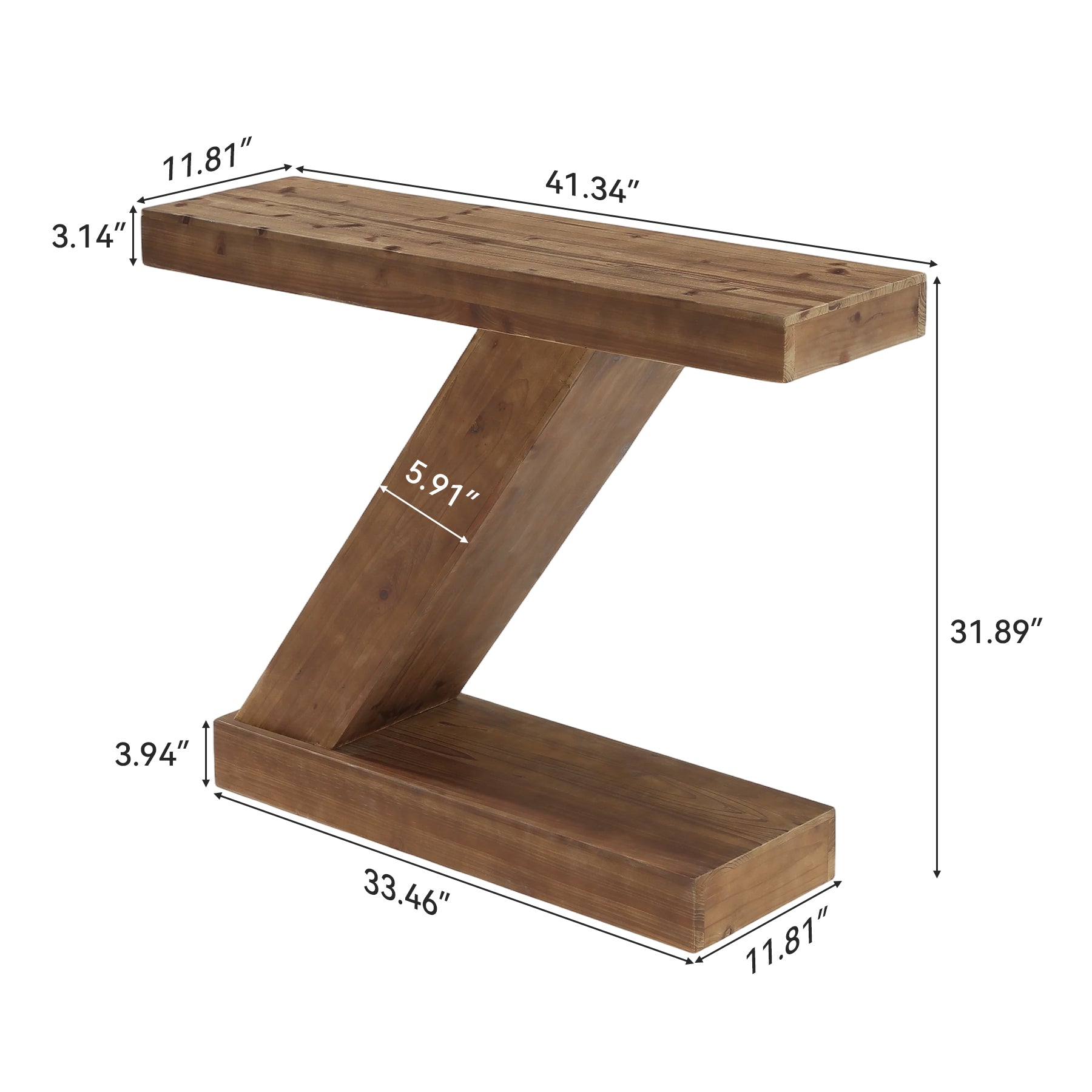 41.3” Solid Wood Z-Shape Console Table, Modern Narrow Entryway Sofa Table for Living Room or Hallway