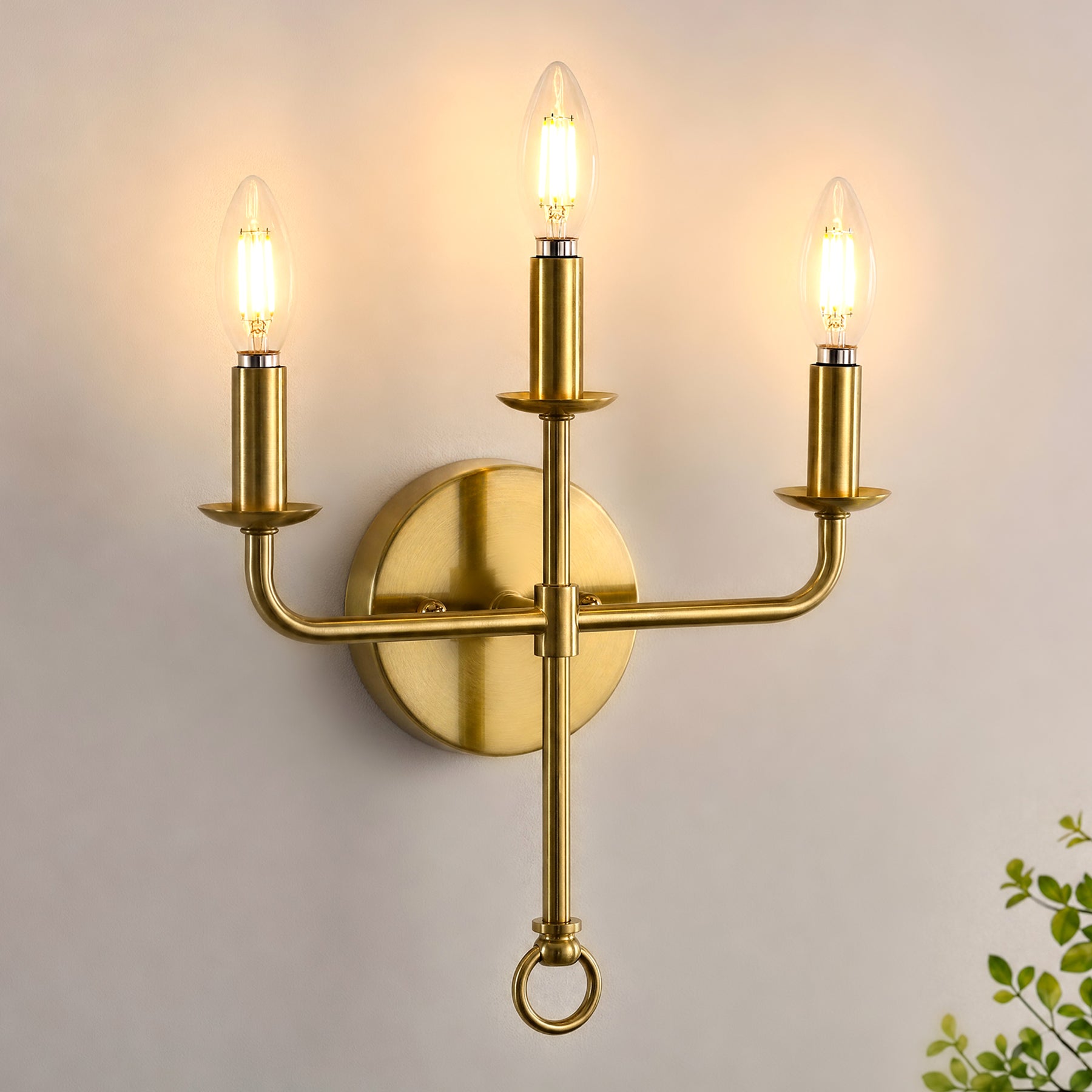 3-Light Gold Wall Sconce, Elegant Brass Candle Wall Light for Bedroom