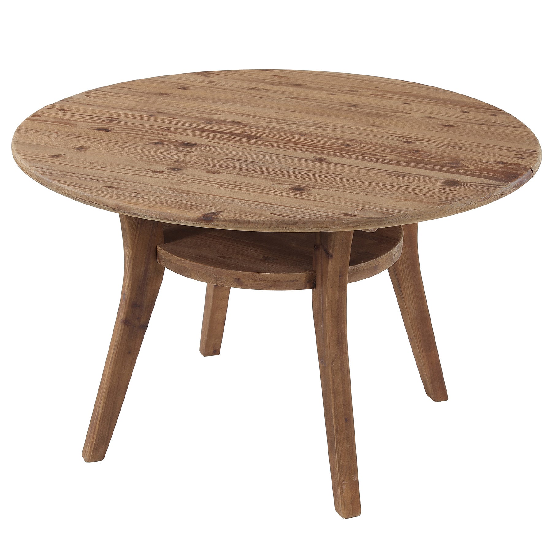 47" Round Dining Table with Storage Shelf, Solid Wood Kitchen Table, 2-Tier