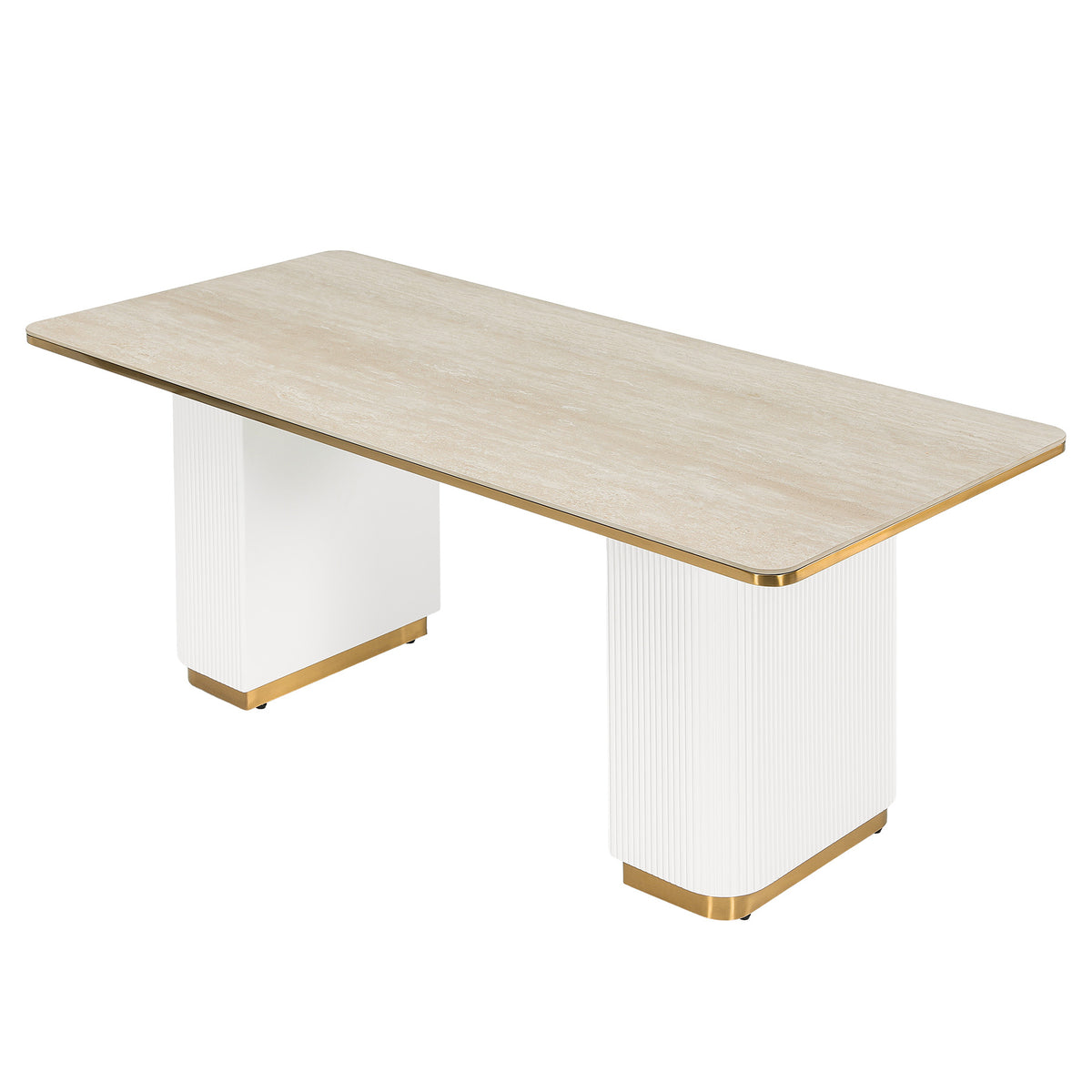 71" Sintered Stone Dining Table, Rectangular Kitchen Table with Fluted MDF Pedestal Base for 4-8