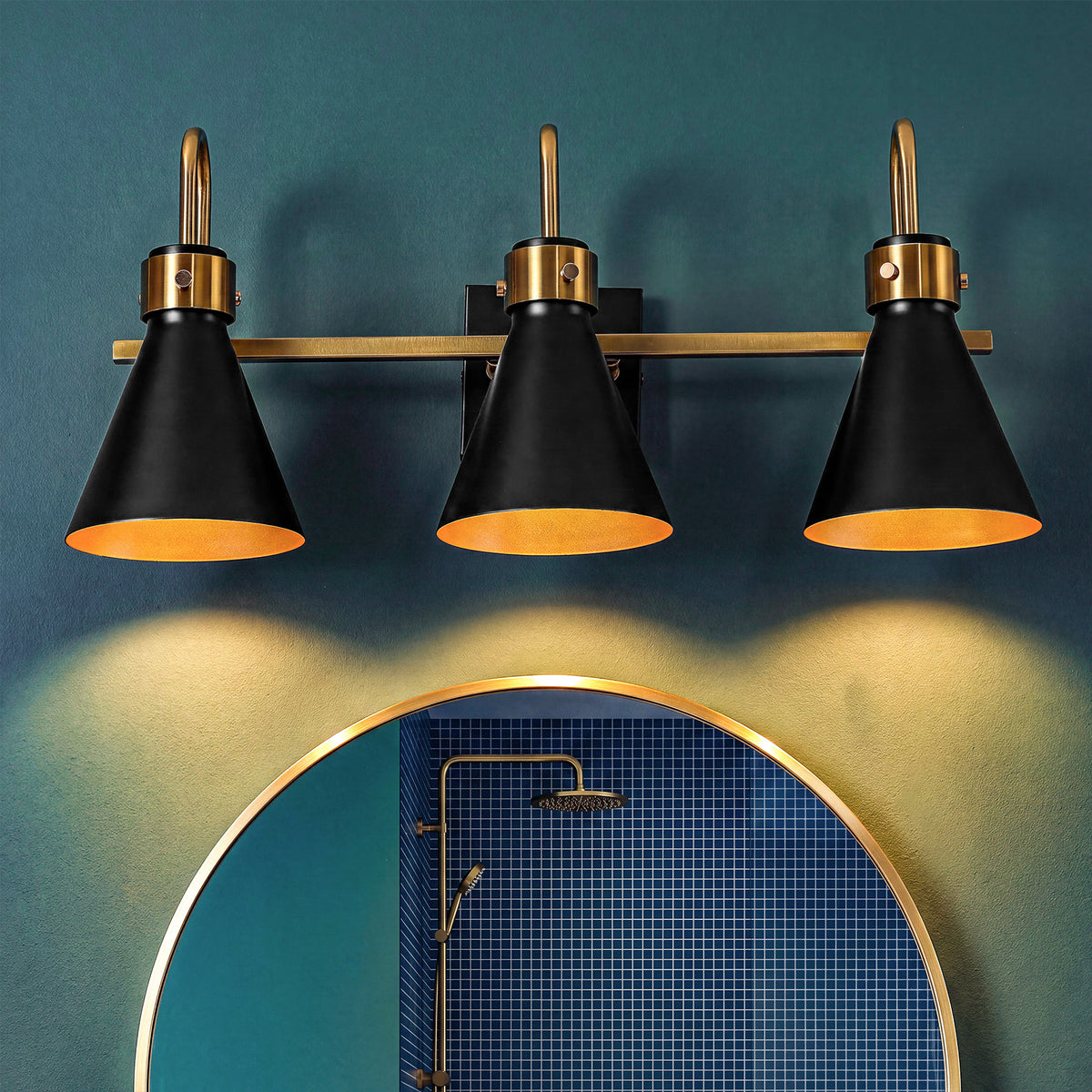 Tribesigns 3-Light Bathroom Vanity Light Black Gold Wall Sconce E12 Base