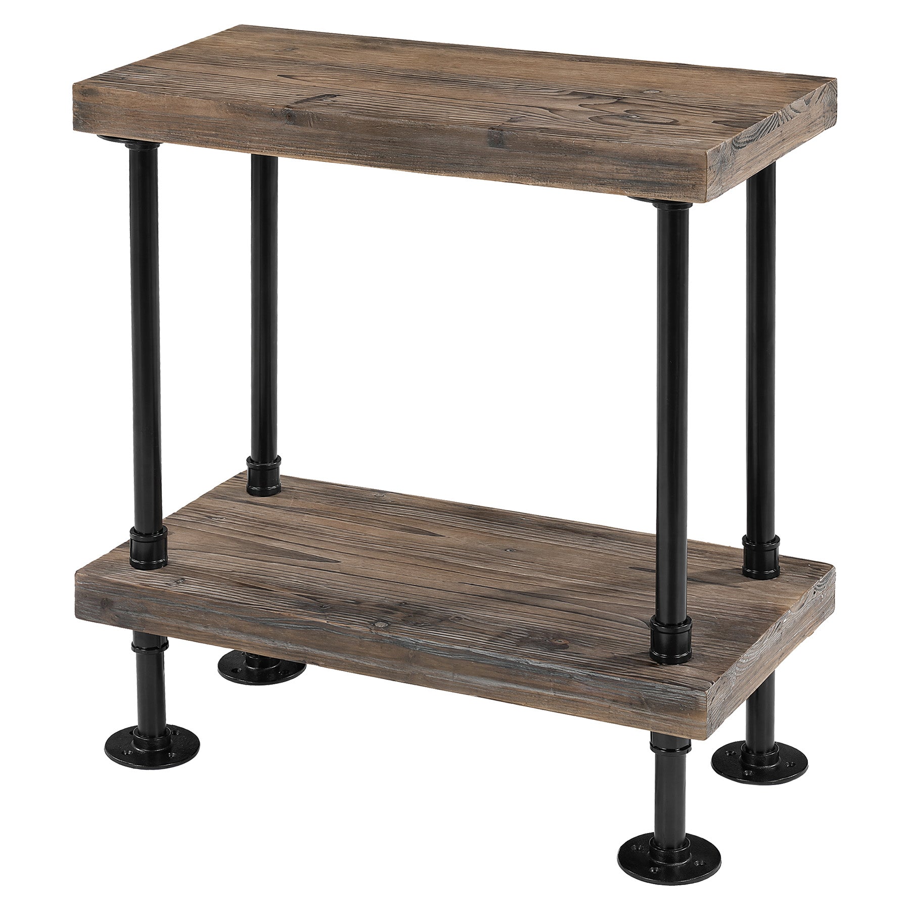 2-Tier Solid Wood End Table, Rectangle Side Table with Open Shelves & Metal Frame