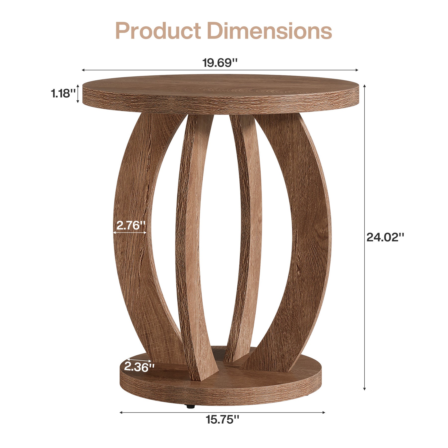 Round End Table, Accent Side Table with Storage for Small Space
