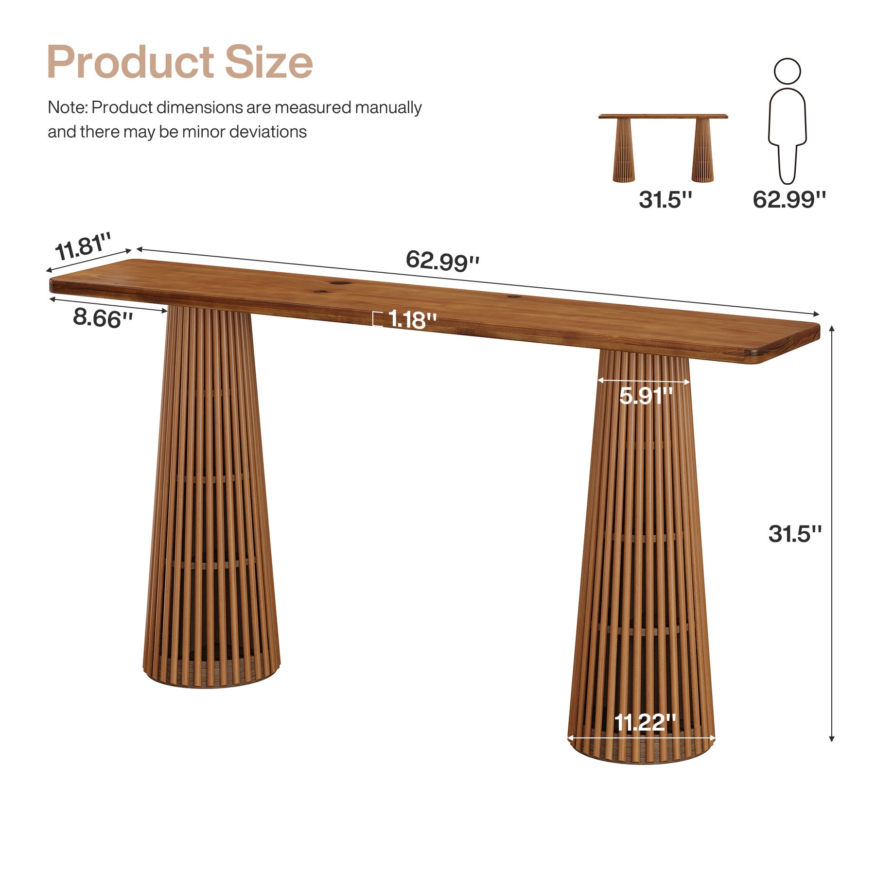 63" Console Table with Unique Base, Wooden Sofa Table Behind The Couch