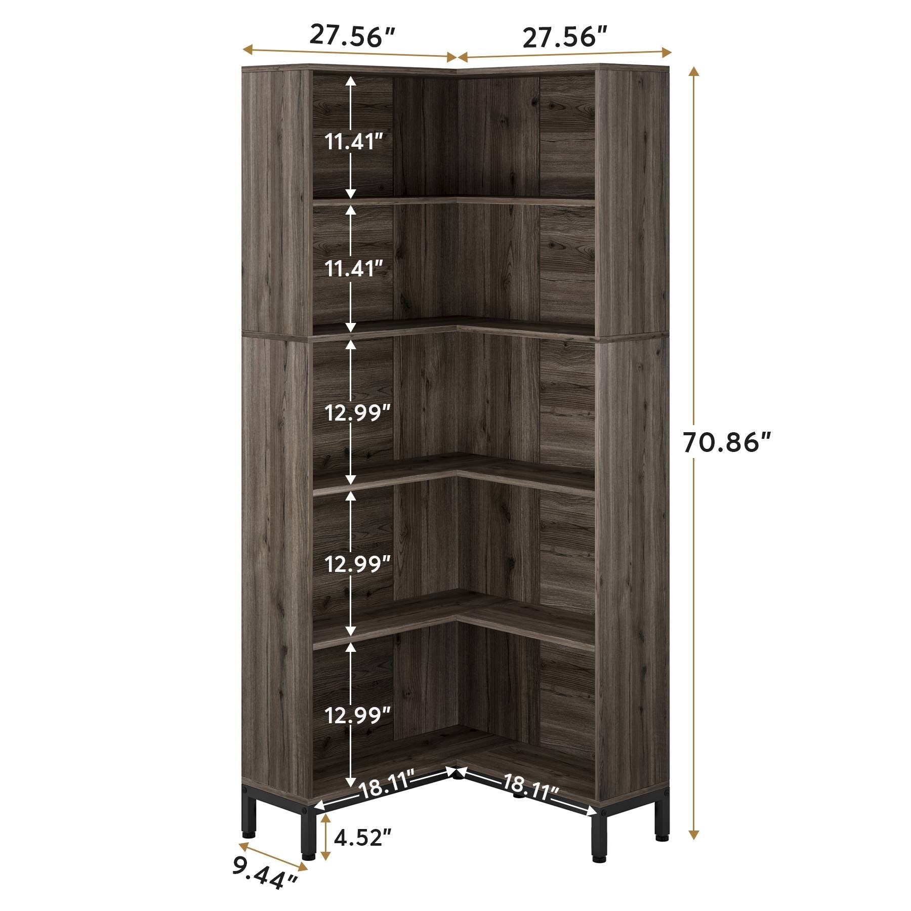6-Tier Corner Bookcase, 71 inch L-Shaped Etagere Bookshelf