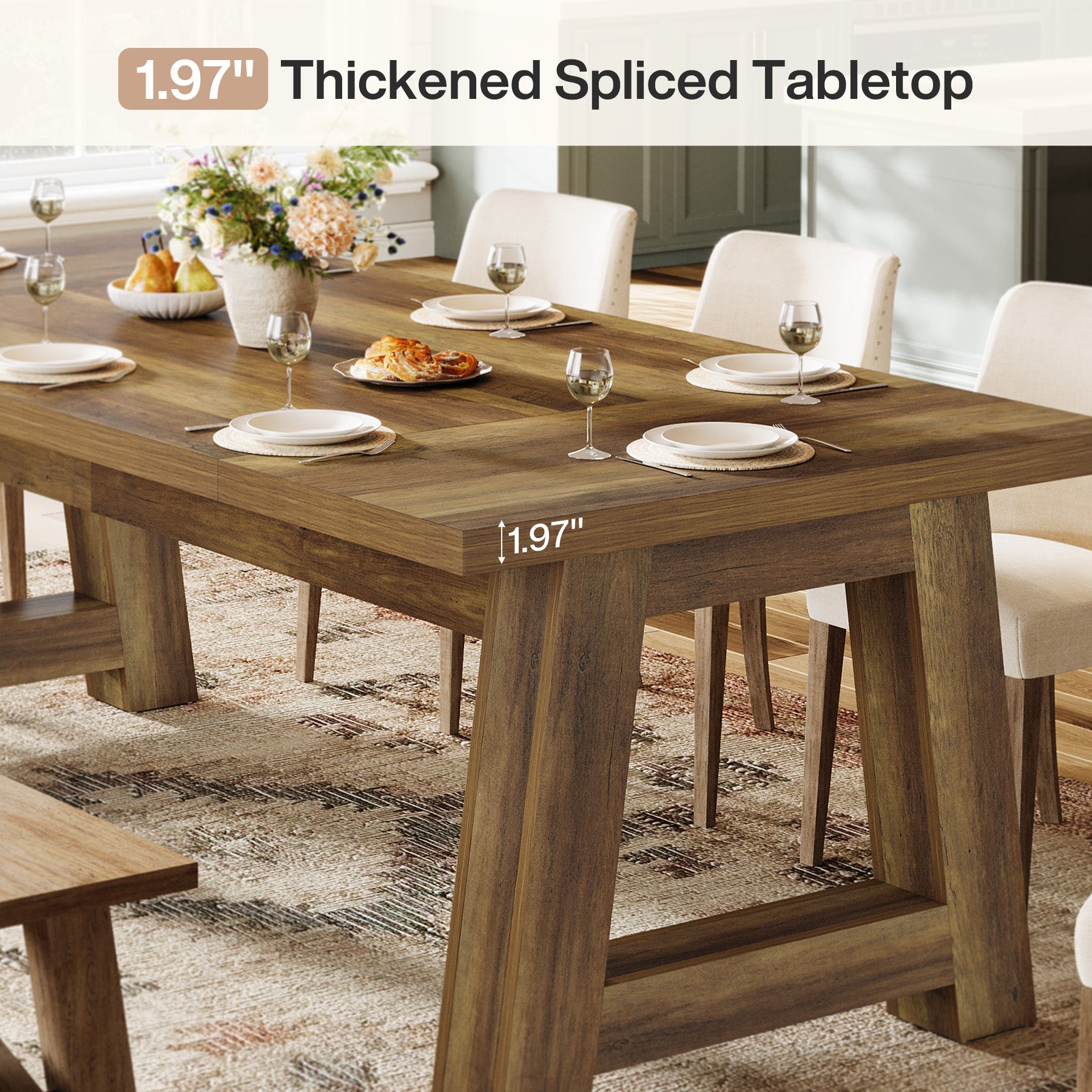70.5'' Dining Table for 6 - 8, Farmhouse Kitchen Table with Sturdy Legs Tribesigns