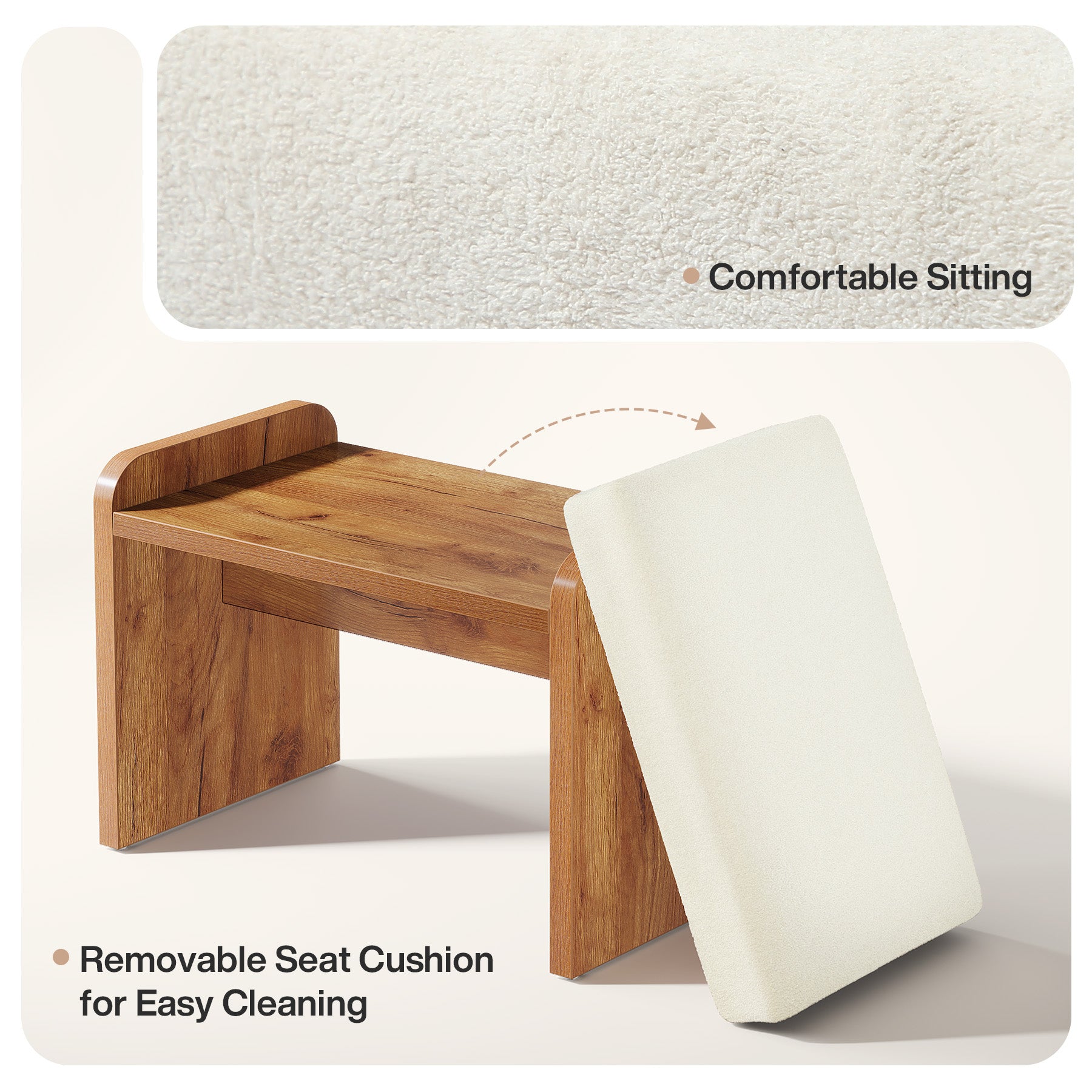 Vanity Stool, Modern Upholstered Ottoman Bench with Removable Cushion