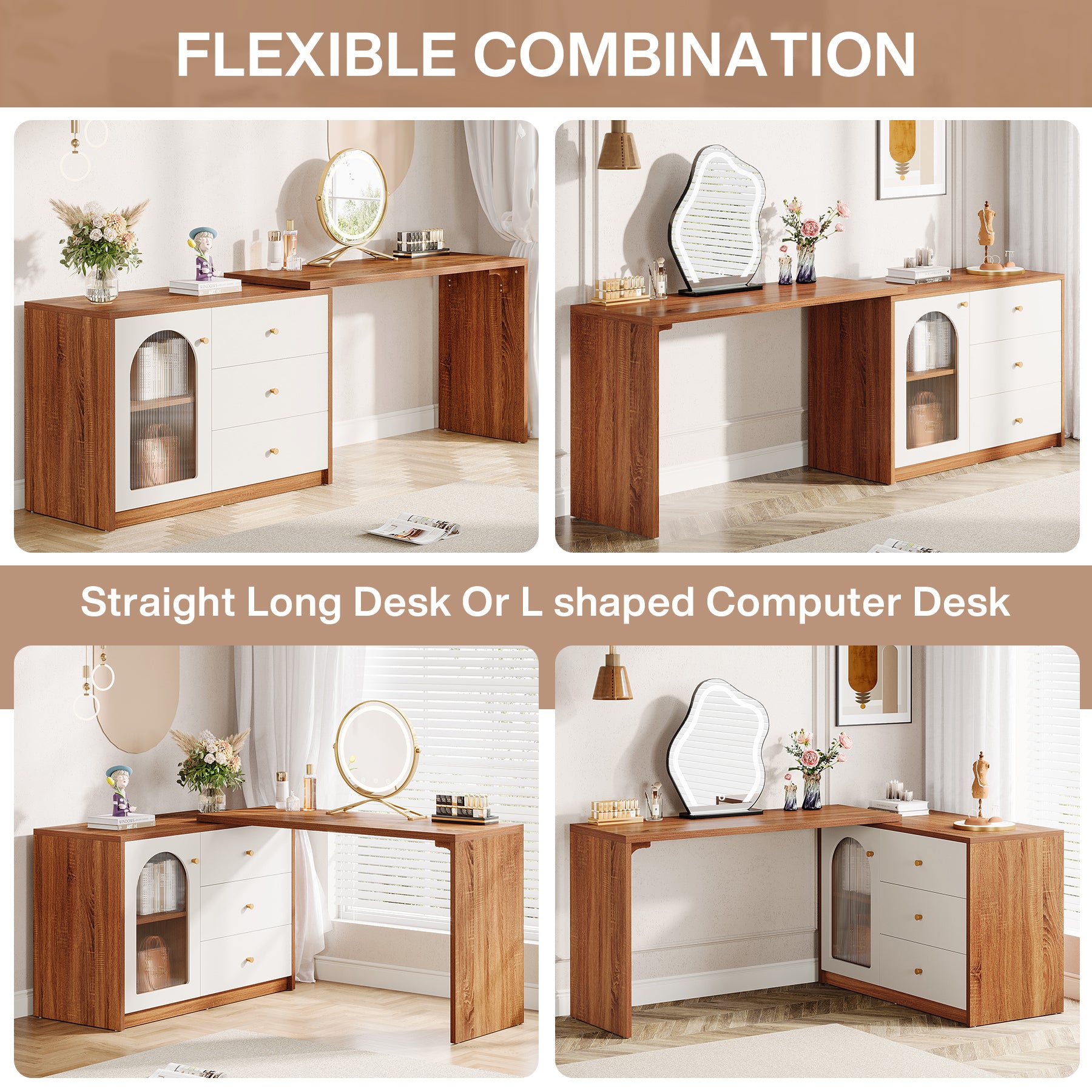 Modern Makeup Vanity, Dressing Table with 3 Drawers and Cabinet