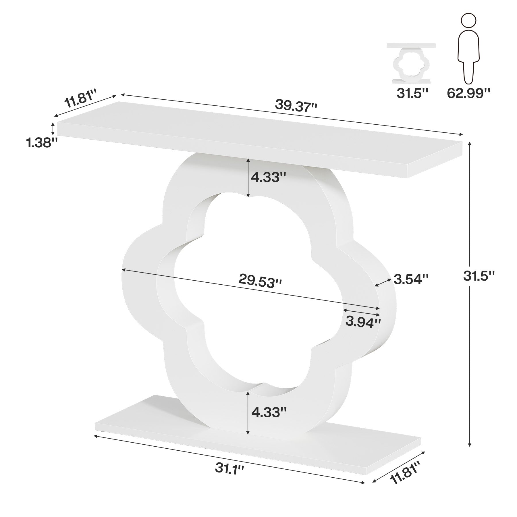 39.4" Console Table, Modern Entryway Sofa Table with Flower Cutout Base