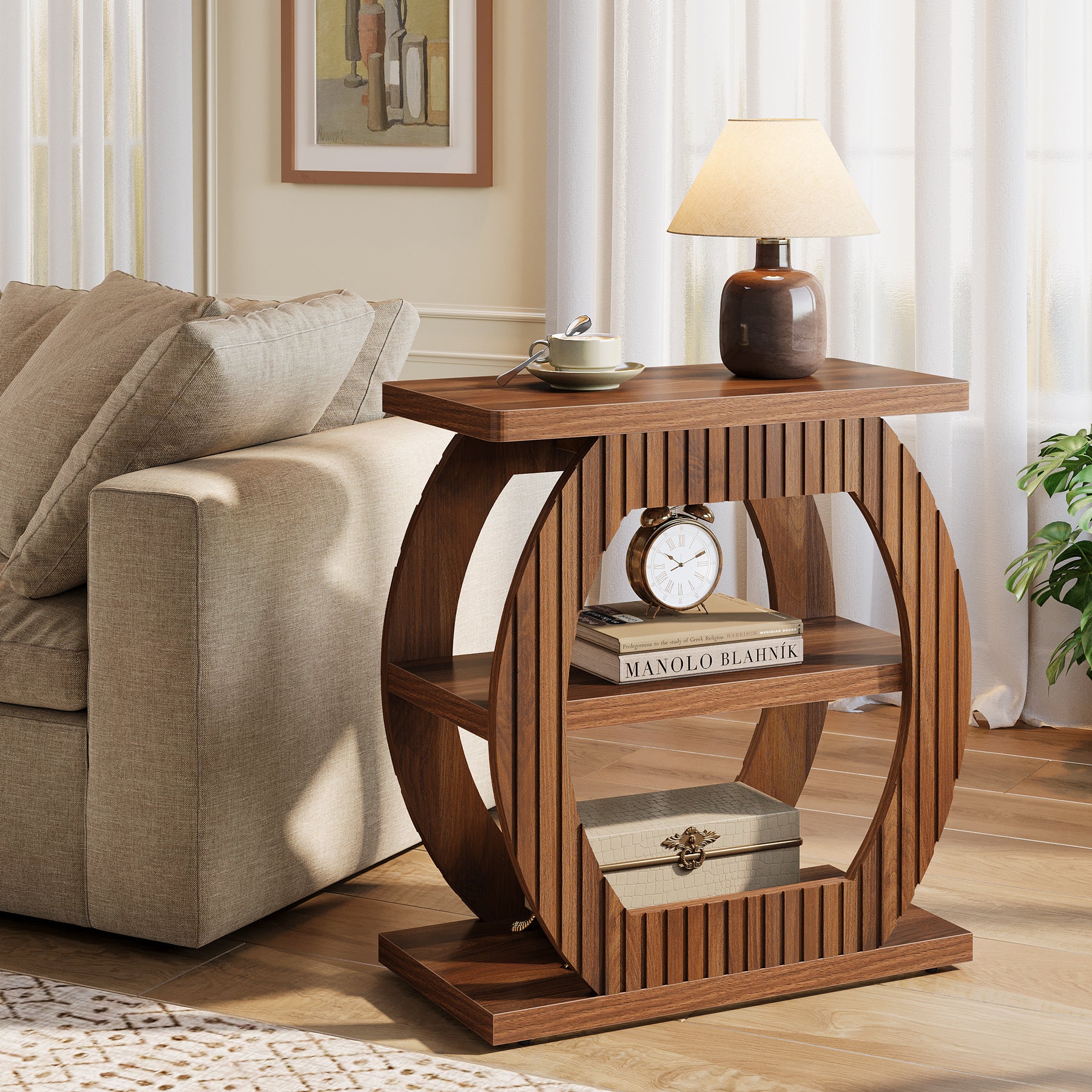 3 - Tier End Table, 26" Rectangle Side Table with 3 Storage Shelves Tribesigns