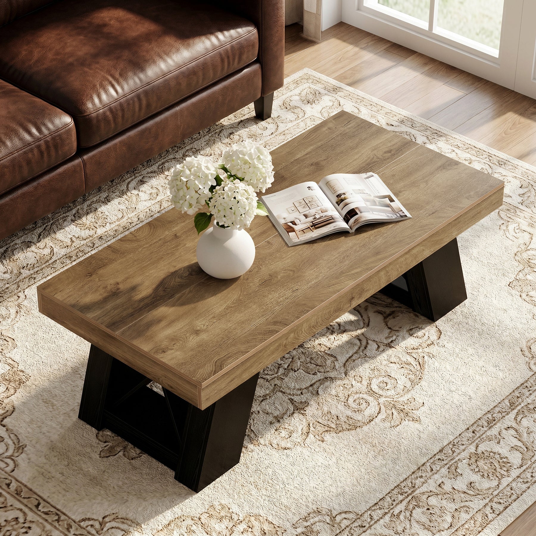 Tribesigns 55-Inch Large Coffee Table, Thick Top X-Frame Table for Living Room