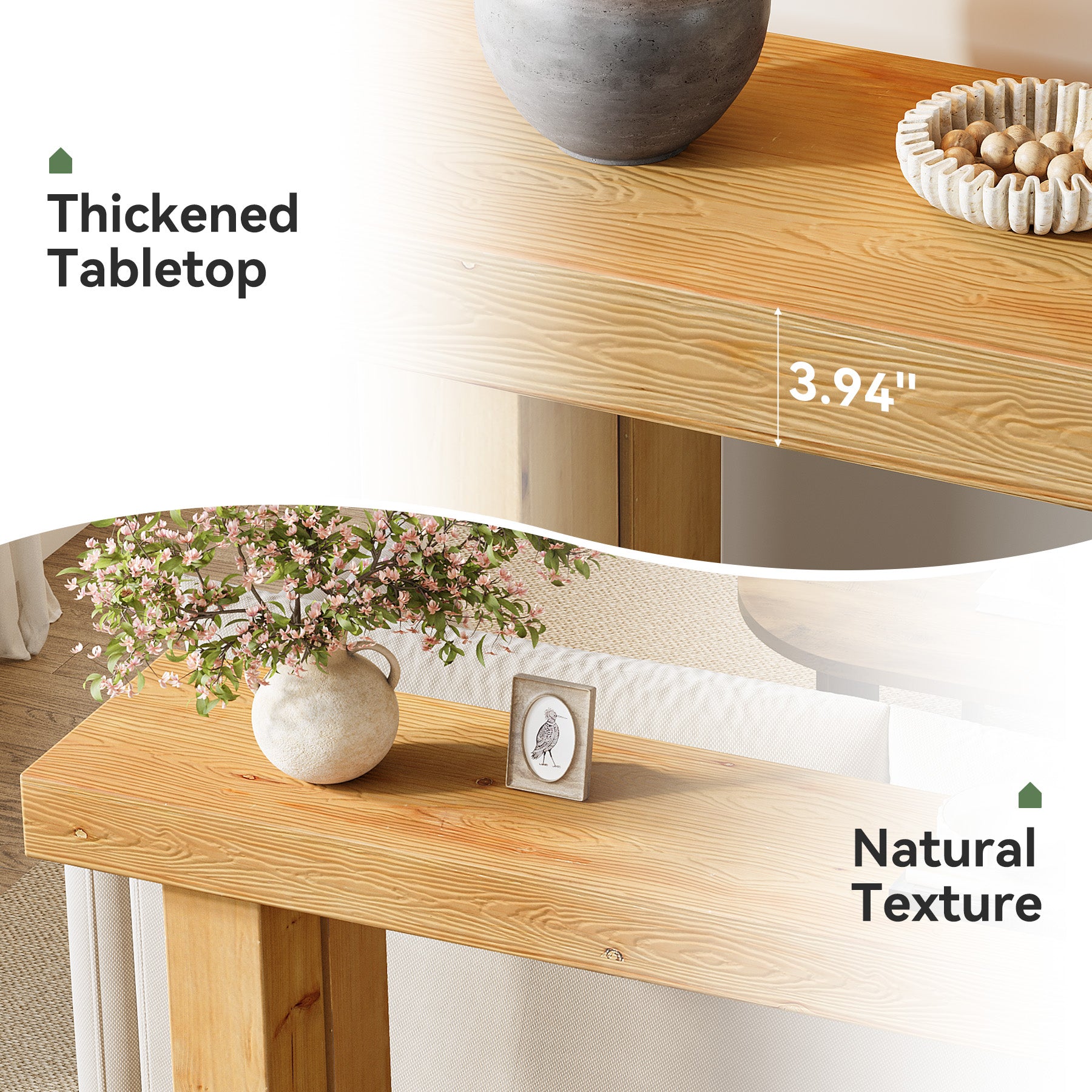 Solid Wood Console Table, 63" Sofa Entryway Table with Stable Leg