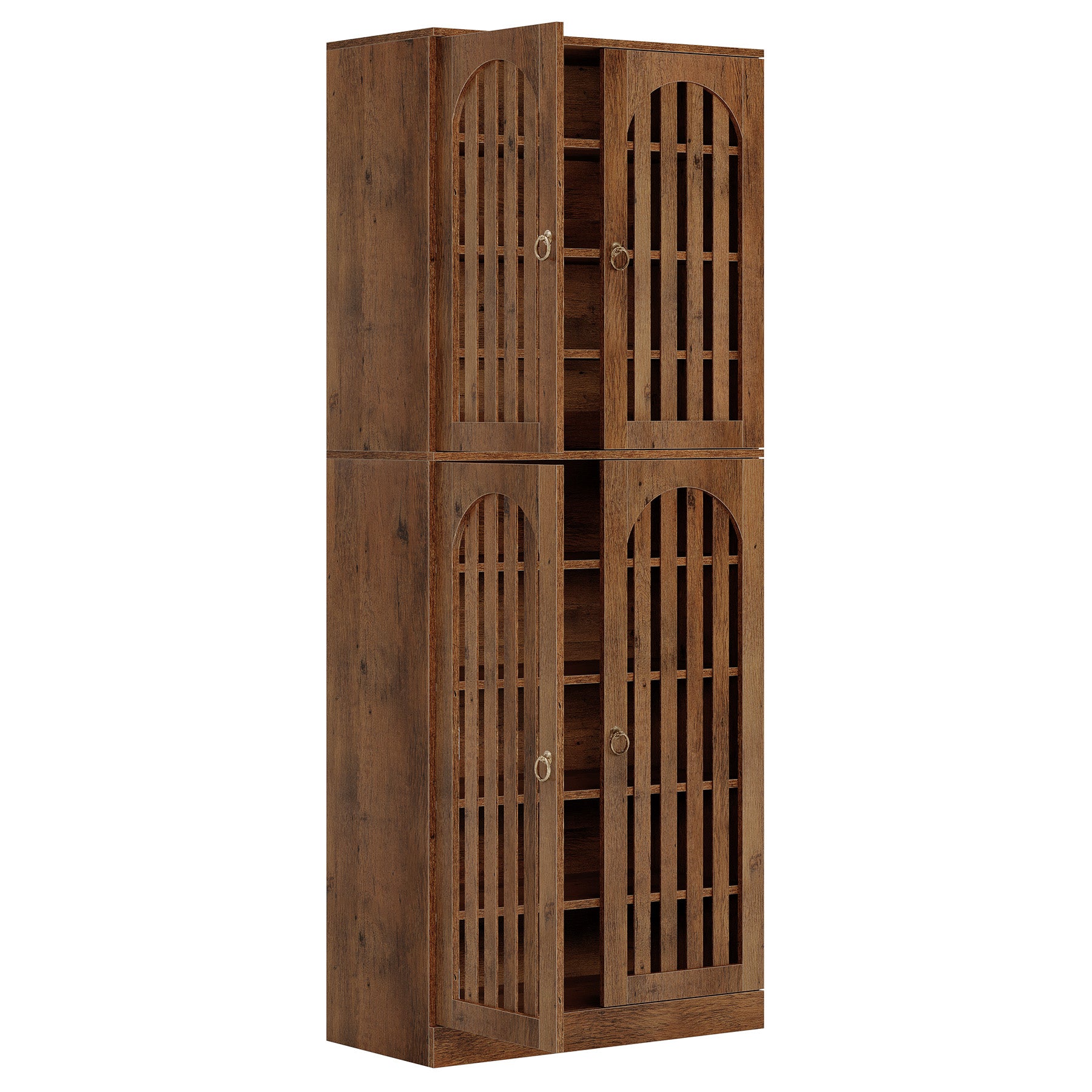 70.8" Kitchen Pantry, Wooden Cupboard Storage Cabinet with 4 Slatted Doors