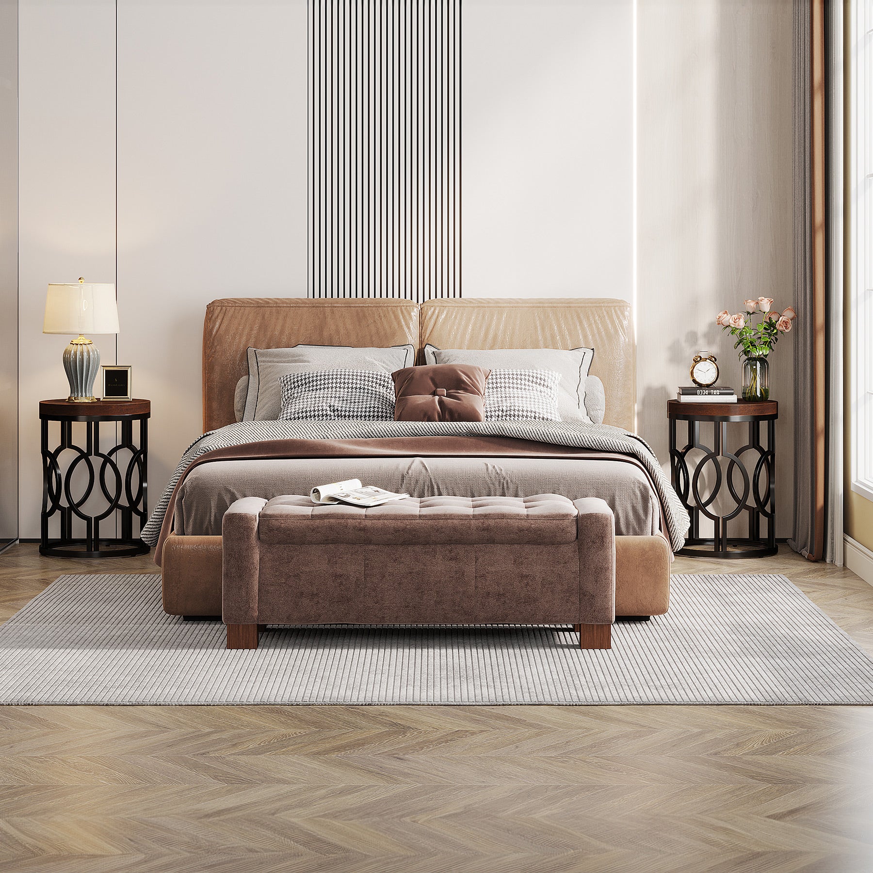 Small Round End Table, Industrial Metal Frame Side Table for Living Room & Bedroom