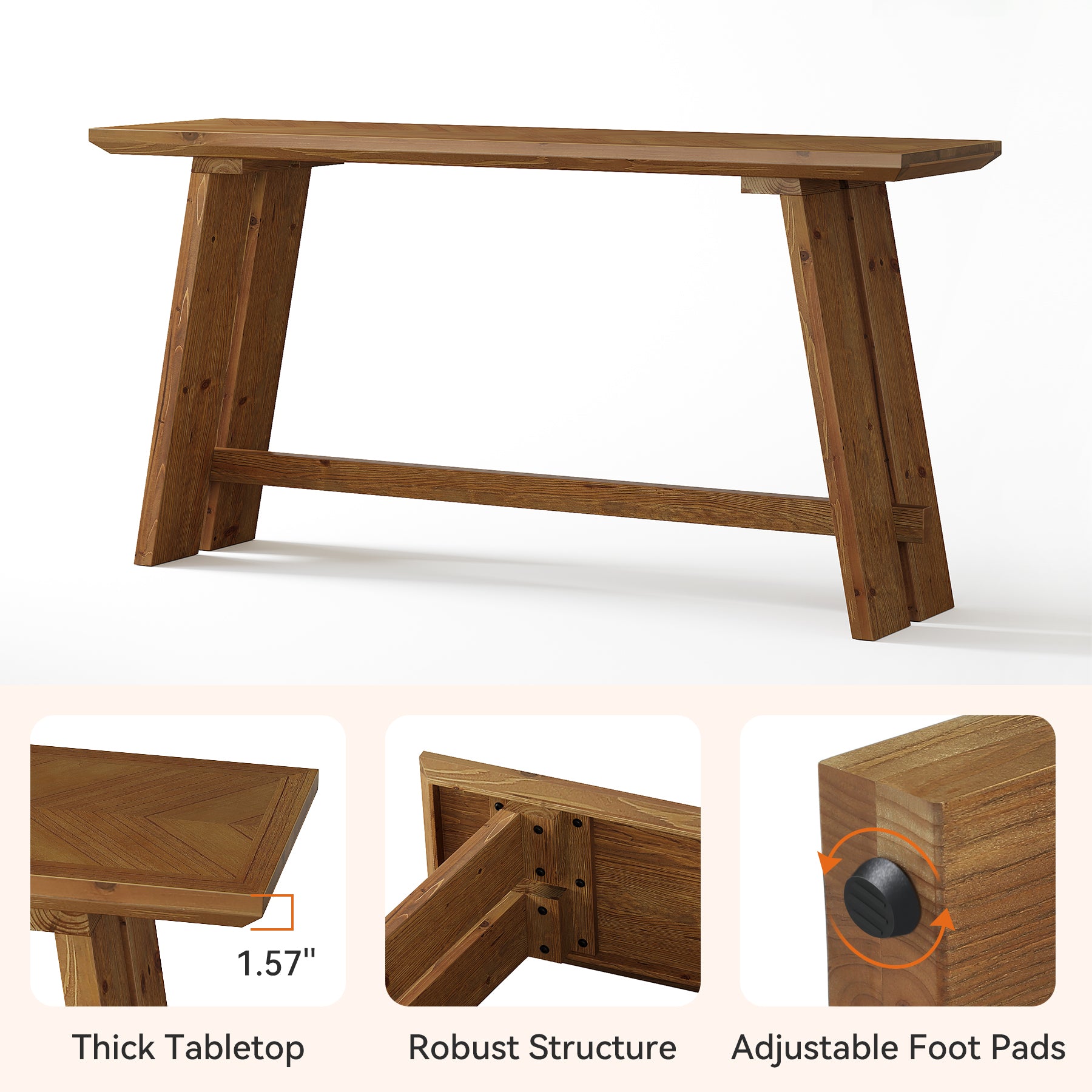 Solid Wood Console Table, 63" Farmhouse Sofa Table Behind Couch