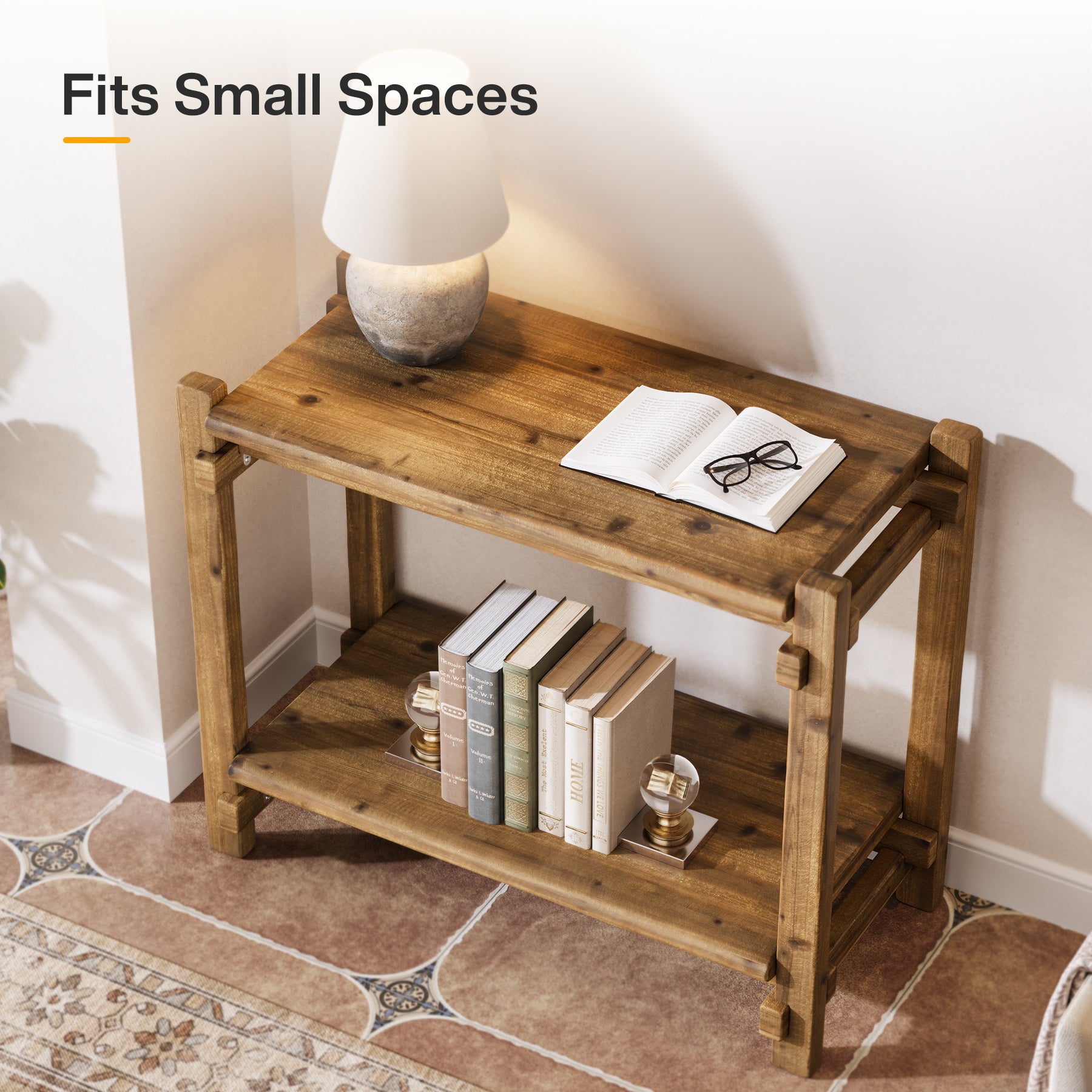 Solid Wood End Table, 2 - Tier Narrow Side Table with Storage Shelf Tribesigns