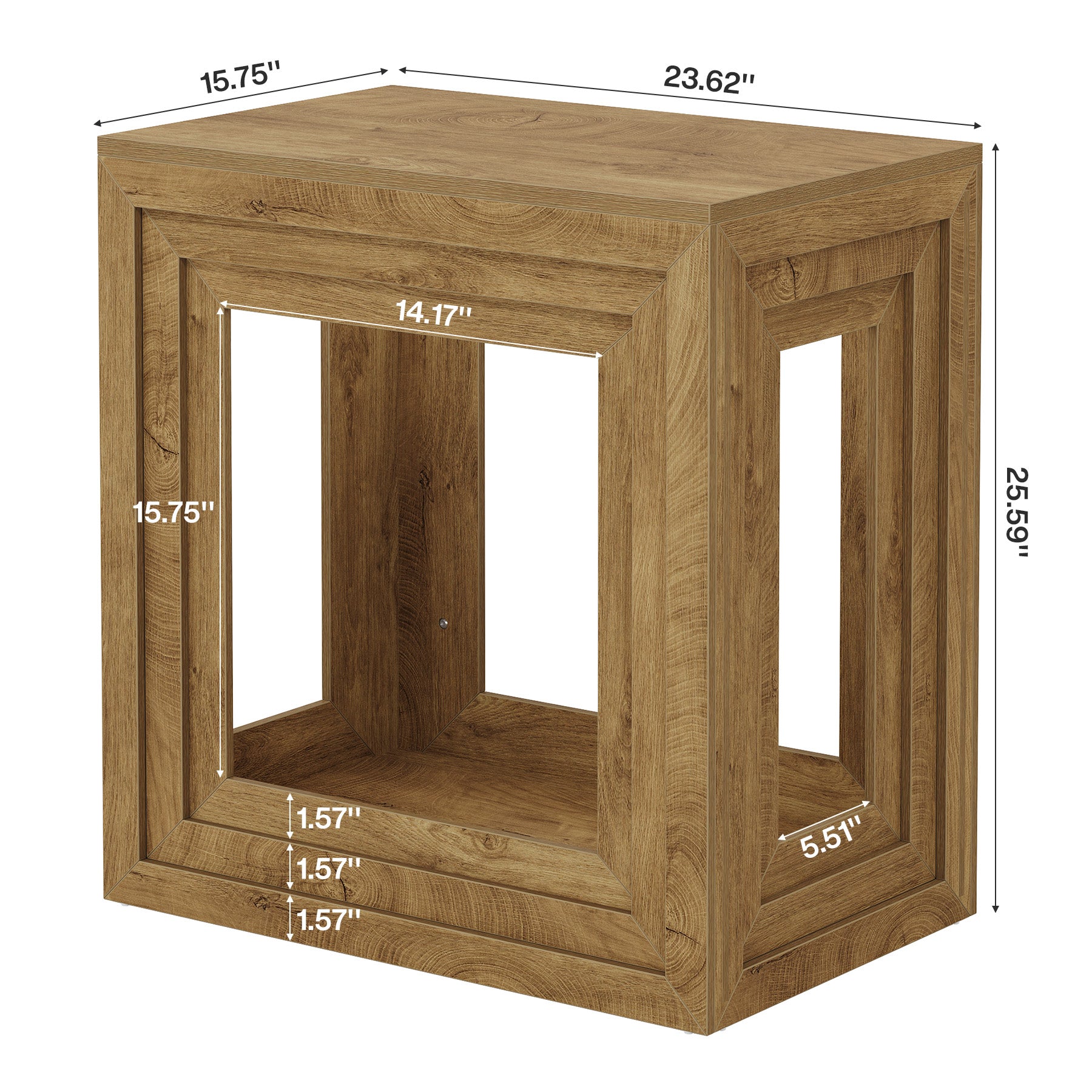 24” Square End Table, Farmhouse Side Table with 2-Tier Storage