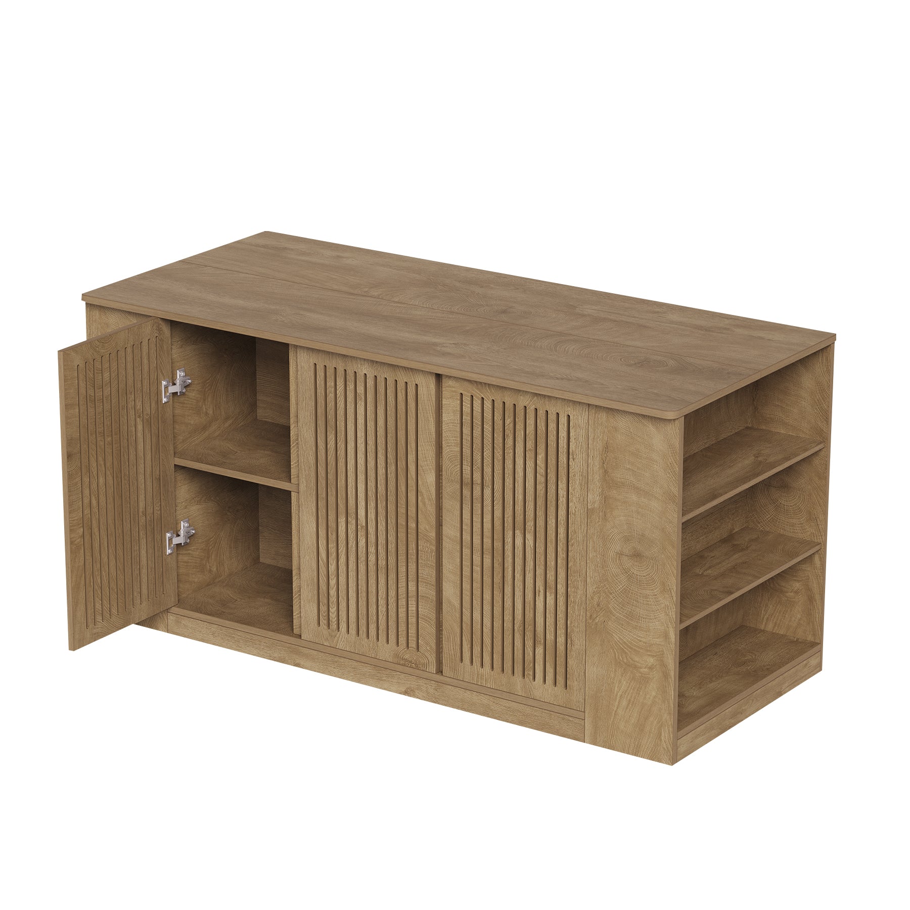 71" Bar Table, Farmhouse Counter Height Pub Table with Slatted Cabinet & 6 Open Shelves