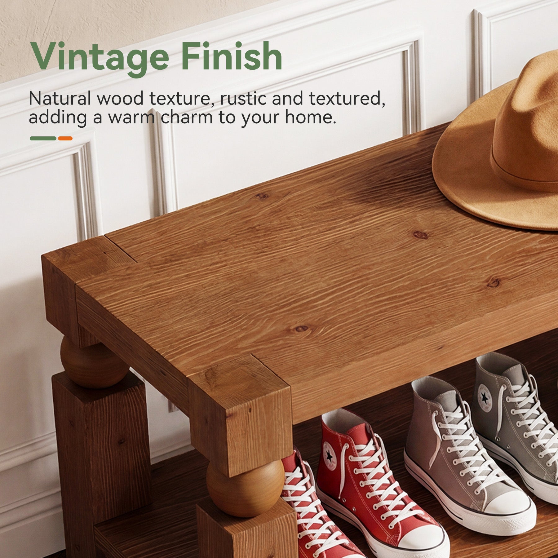 Solid Wood Entryway Bench, 47" Shoe Storage Bench with Shelf for Hallway