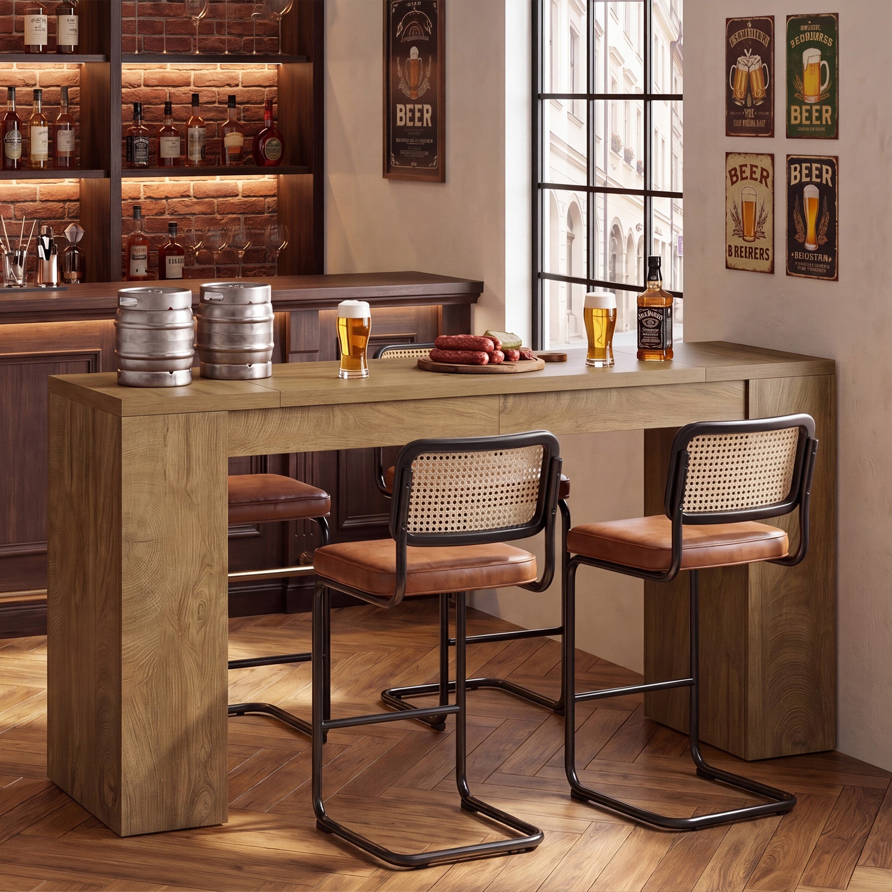 71" Long Bar Table, Wooden Farmhouse Counter Height Home Bar Table