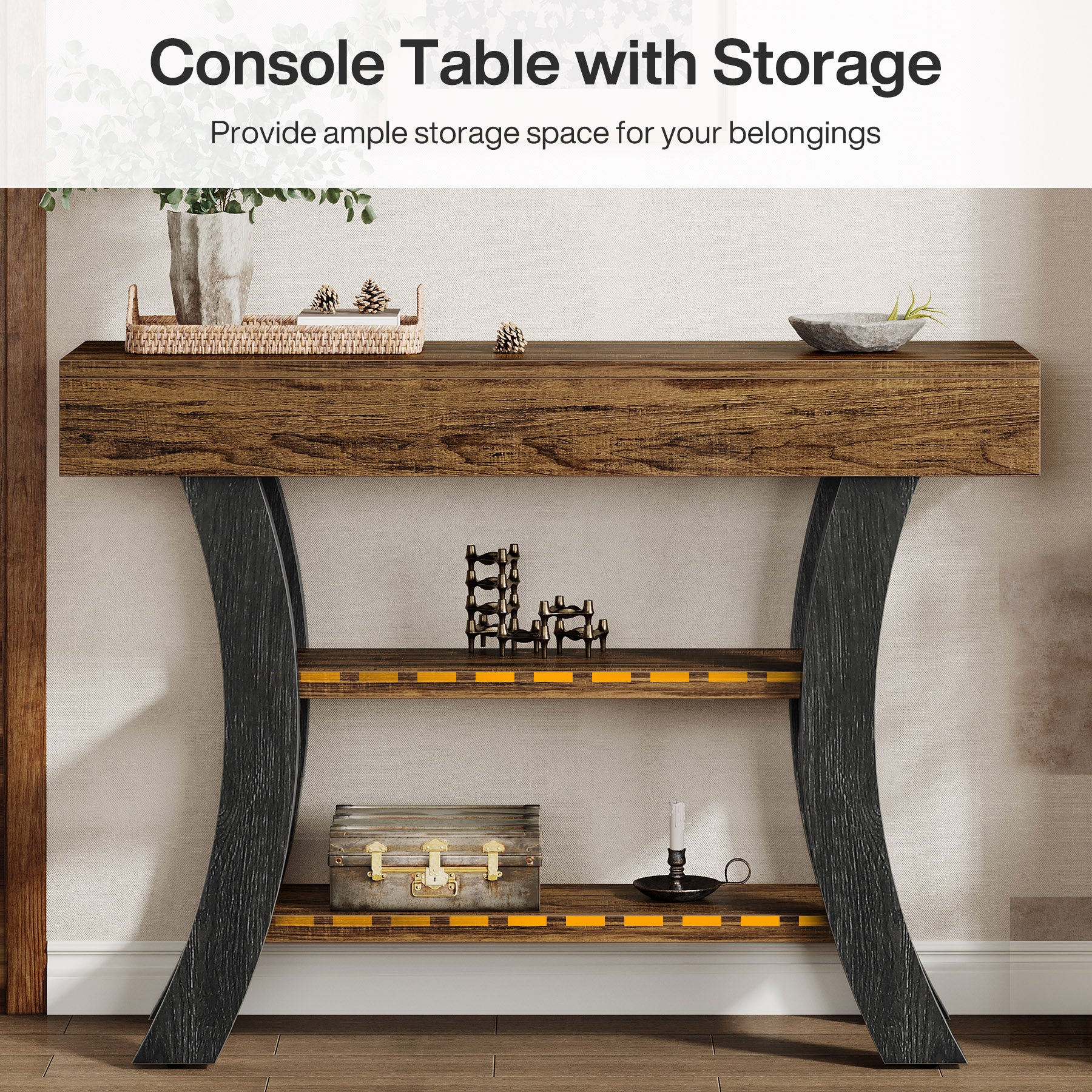 41" Console Table, Sofa Entryway Table with Storage Shelves
