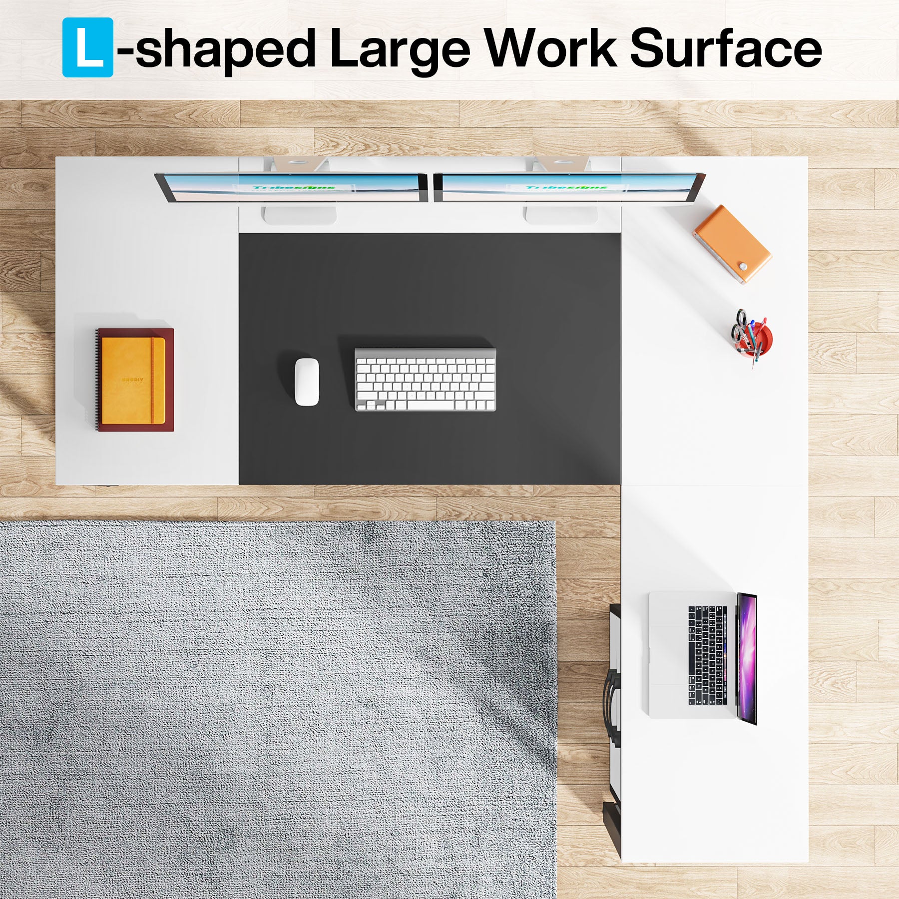 L-Shaped Computer Desk, 63" Executive Desk with Mobile File Cabinet