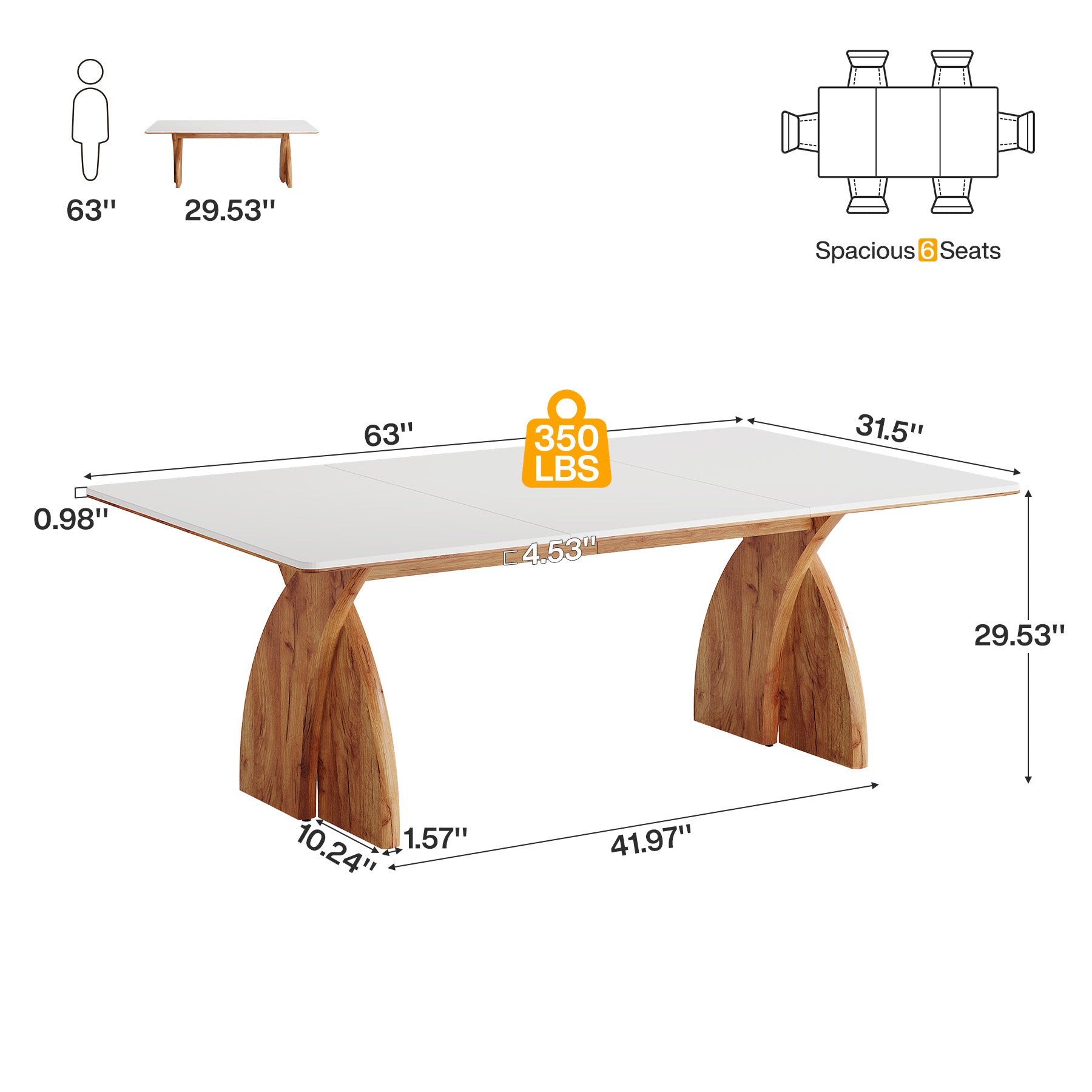 63" Dining Table for 6, Modern Kitchen Table with Heavy Duty Legs for Dining Room