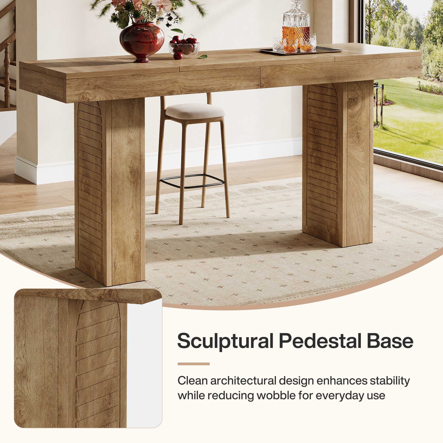 70.9" Bar Table, Counter Height Pub Table with Sturdy Pedestal Base