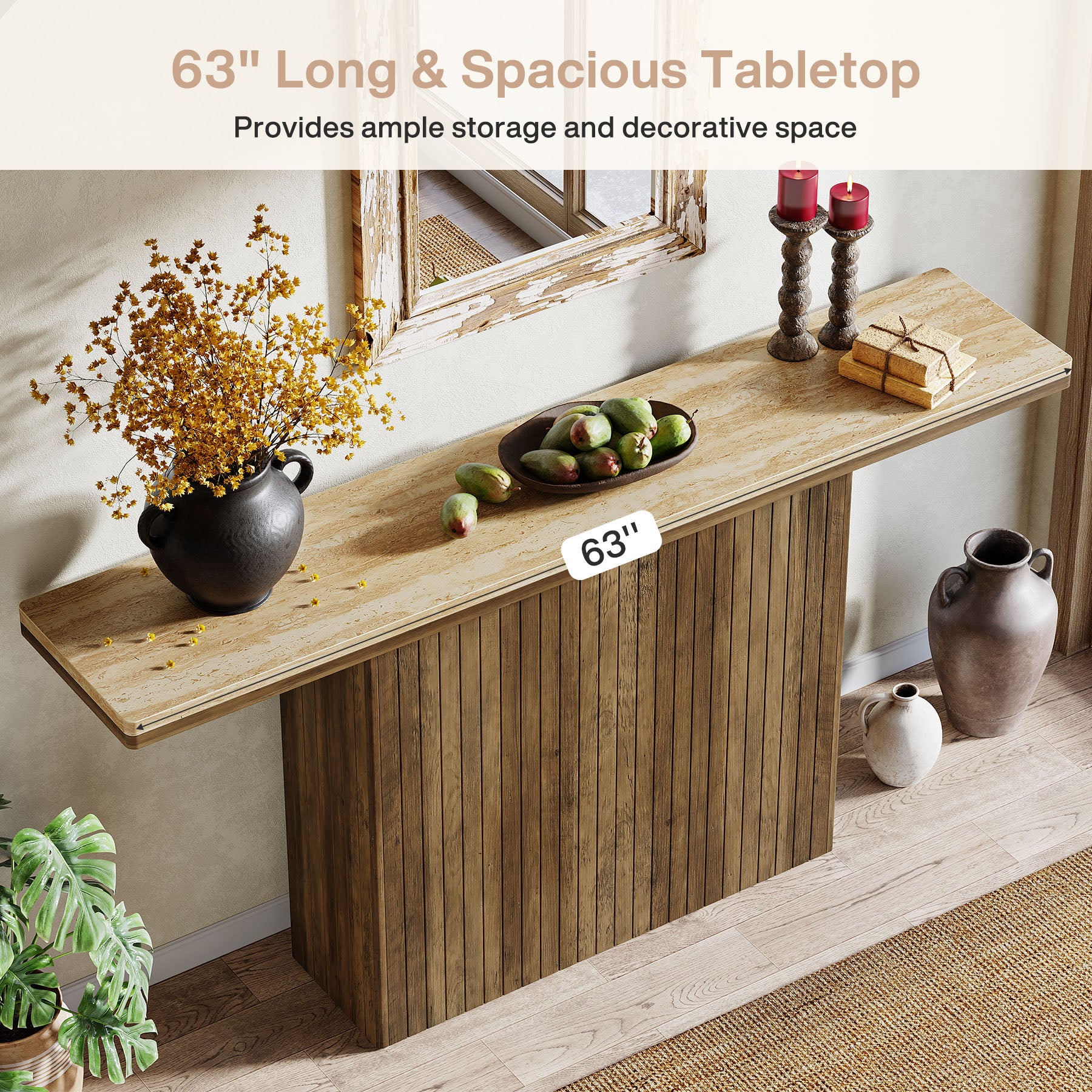 63" Console Table, Farmhouse Sofa Table Behind Couch for Living Room Tribesigns