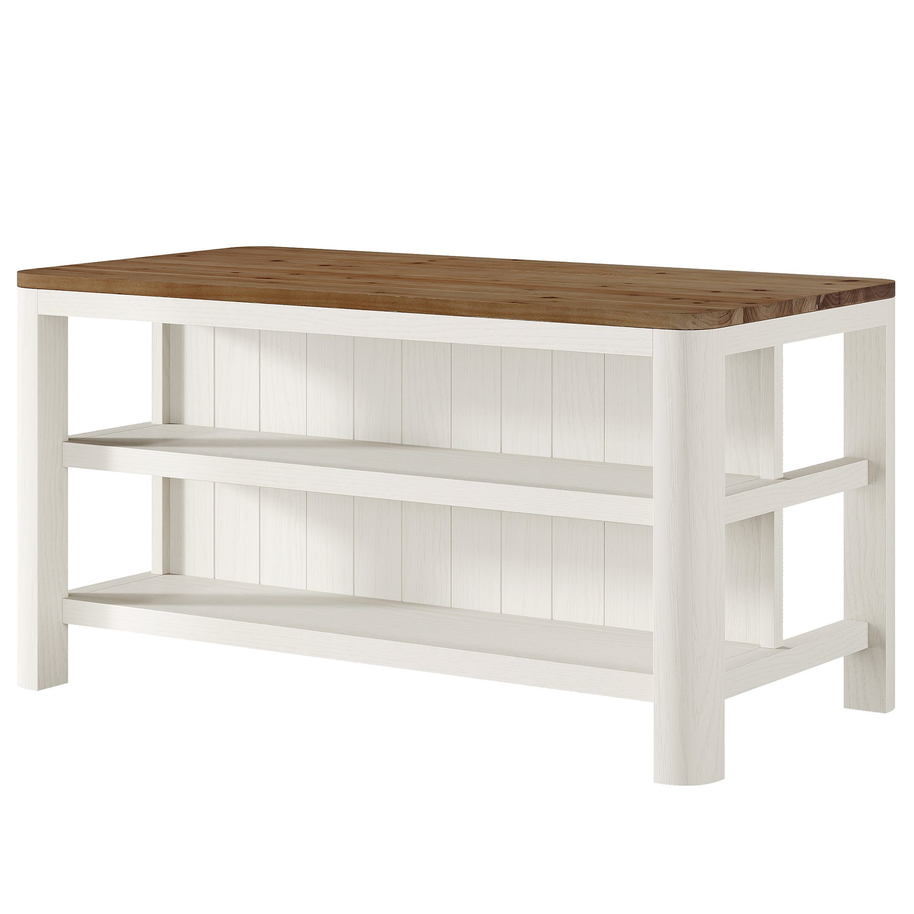 Solid Wood Kitchen Island, 63" Farmhouse Island Table with Storage Shelves