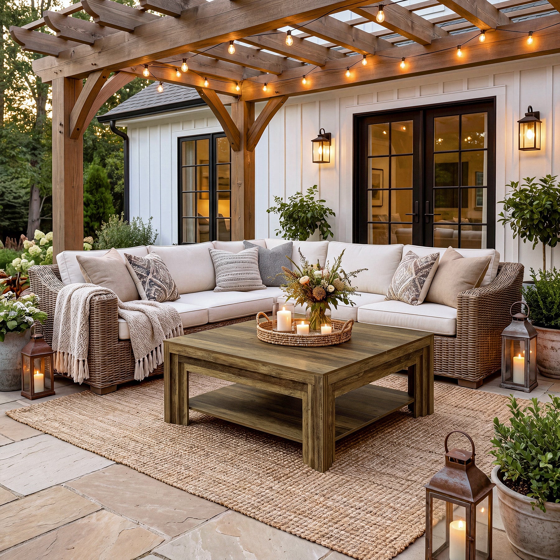 Farmhouse Square Coffee Table with Shelf
