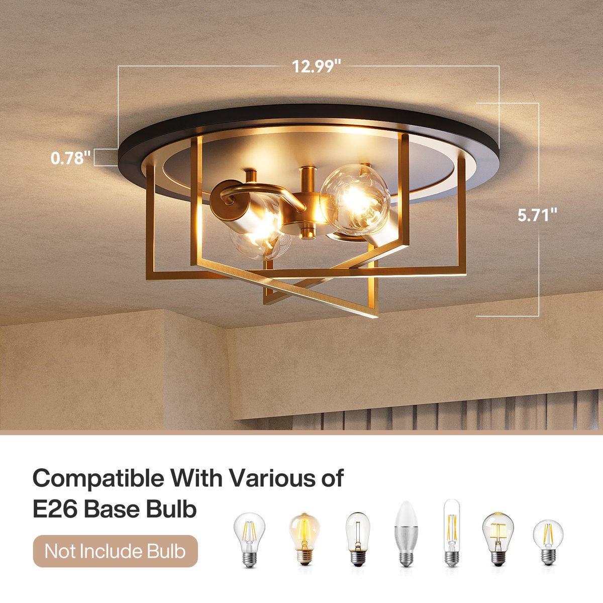 12.99" Ceiling Light Fixtures, 2 - Light Flush Mount Lighting for any Room Tribesigns