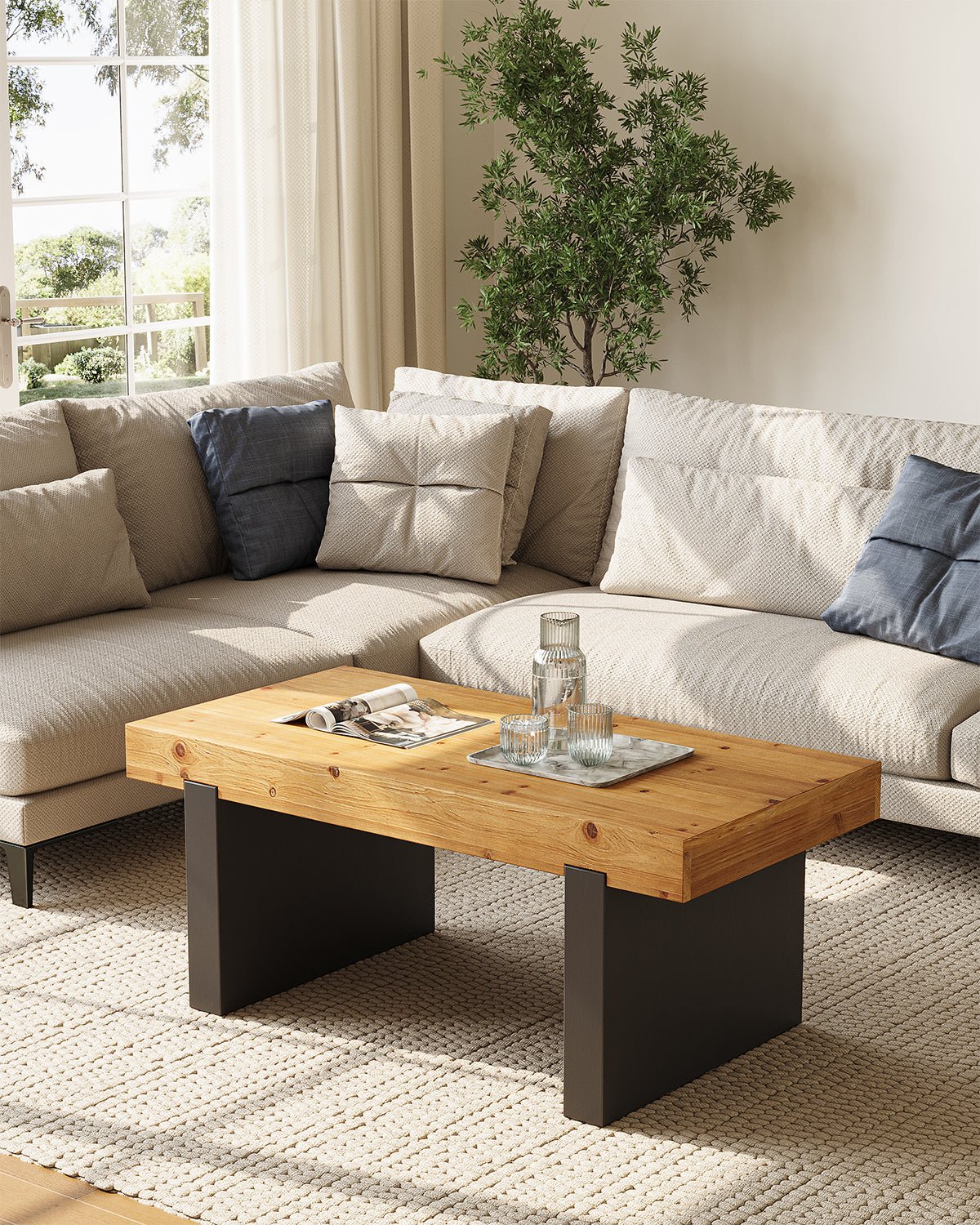 Rectangle Solid Wood Coffee Table, Two-Tone Center Table