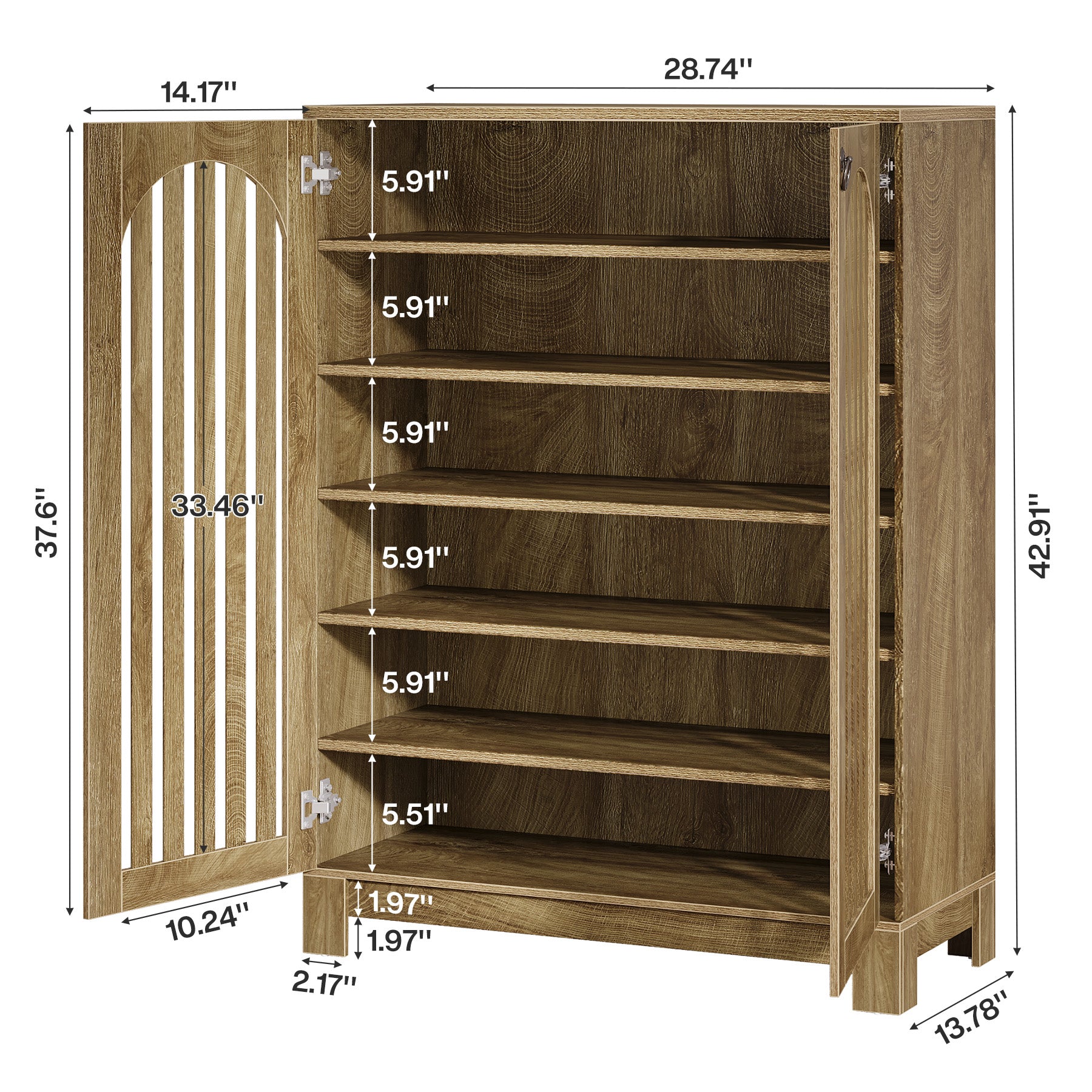 6-Tier Shoe Cabinet, Entryway Shoe Storage Rack with Airy Doors