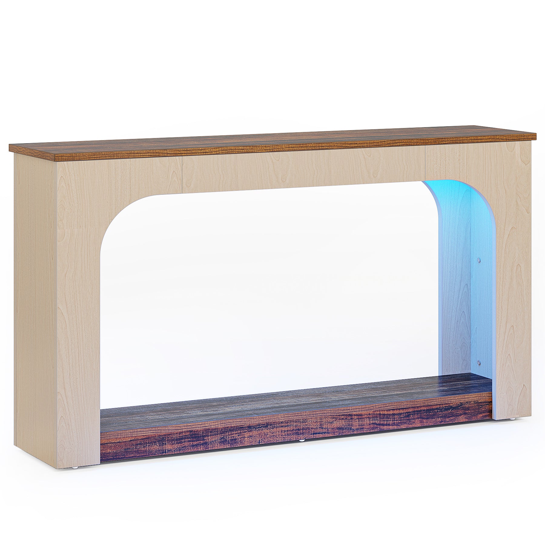 55" Console Table, Wood Farmhouse 2-Tier Sofa Table with LED Lights